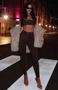 White Fox Running Late Embellished Pants Chocolate