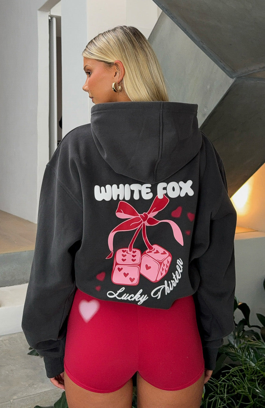 White Fox Lucky Thirteen Cheyenne Oversized Hoodie Charcoal