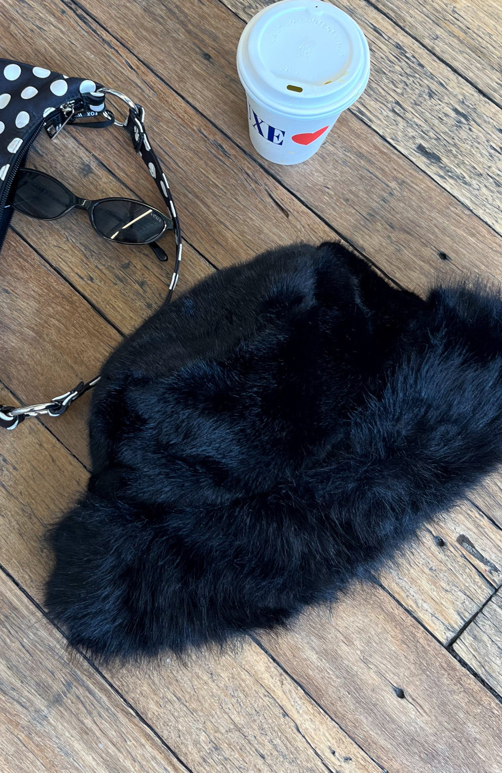 White Fox Trixie Faux Fur Hat Black