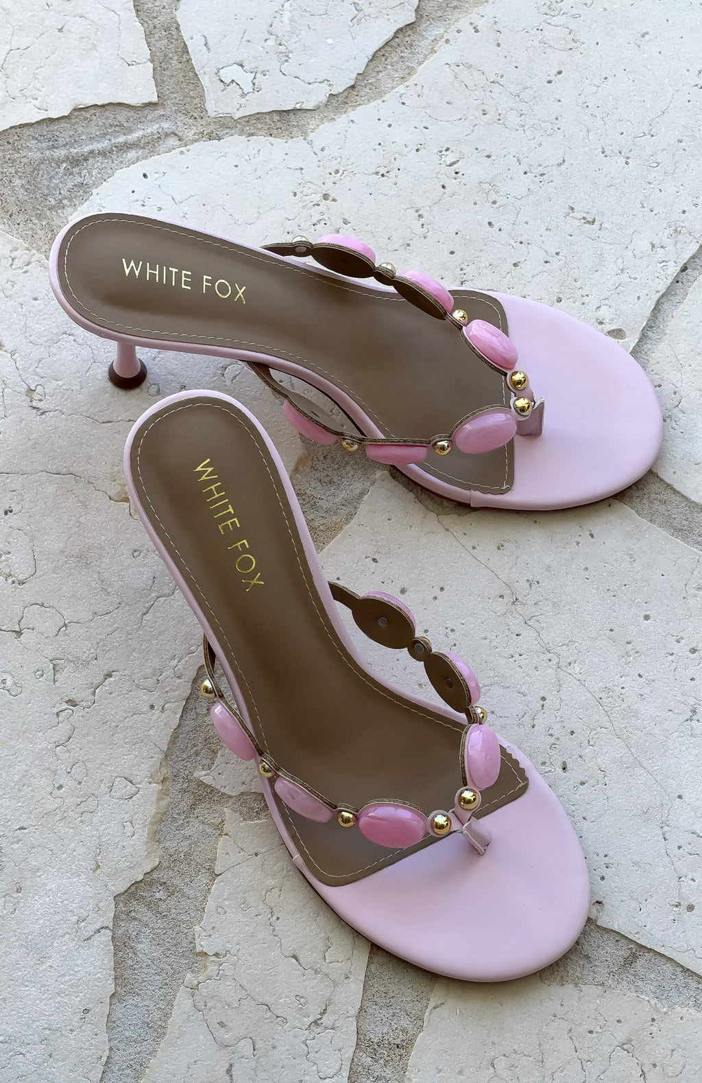 White Fox Nina Beaded Mules Baby Pink