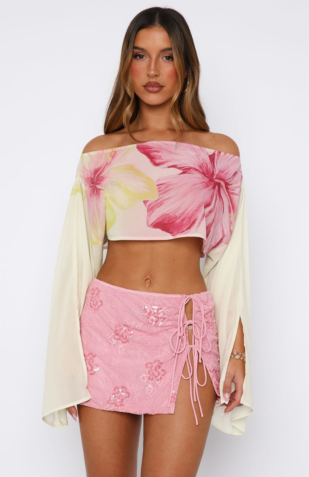 White Fox Goddess You Sequin Mini Skirt Pink