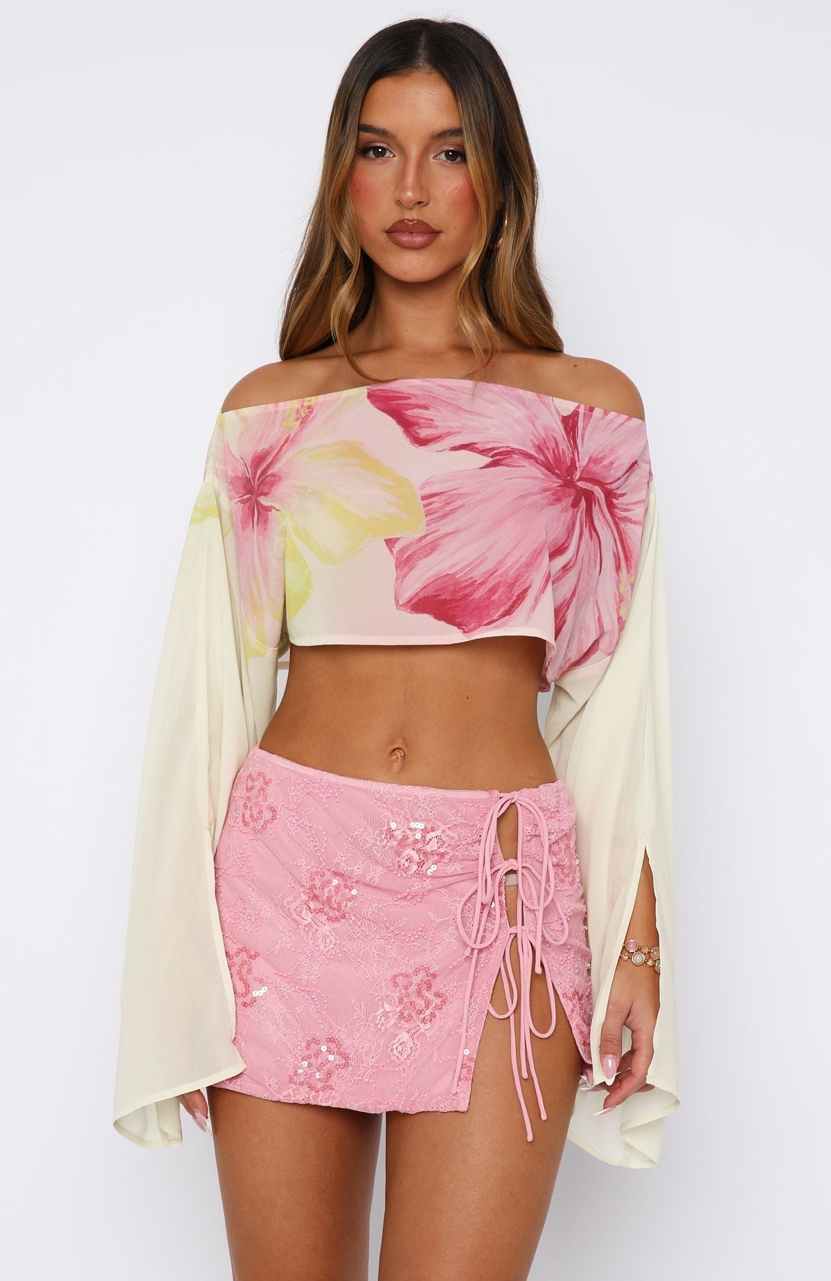 White Fox Goddess You Sequin Mini Skirt Pink