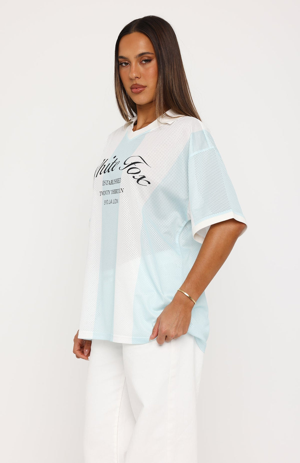 White Fox Make Moves Oversized Jersey Teal/White Stripe