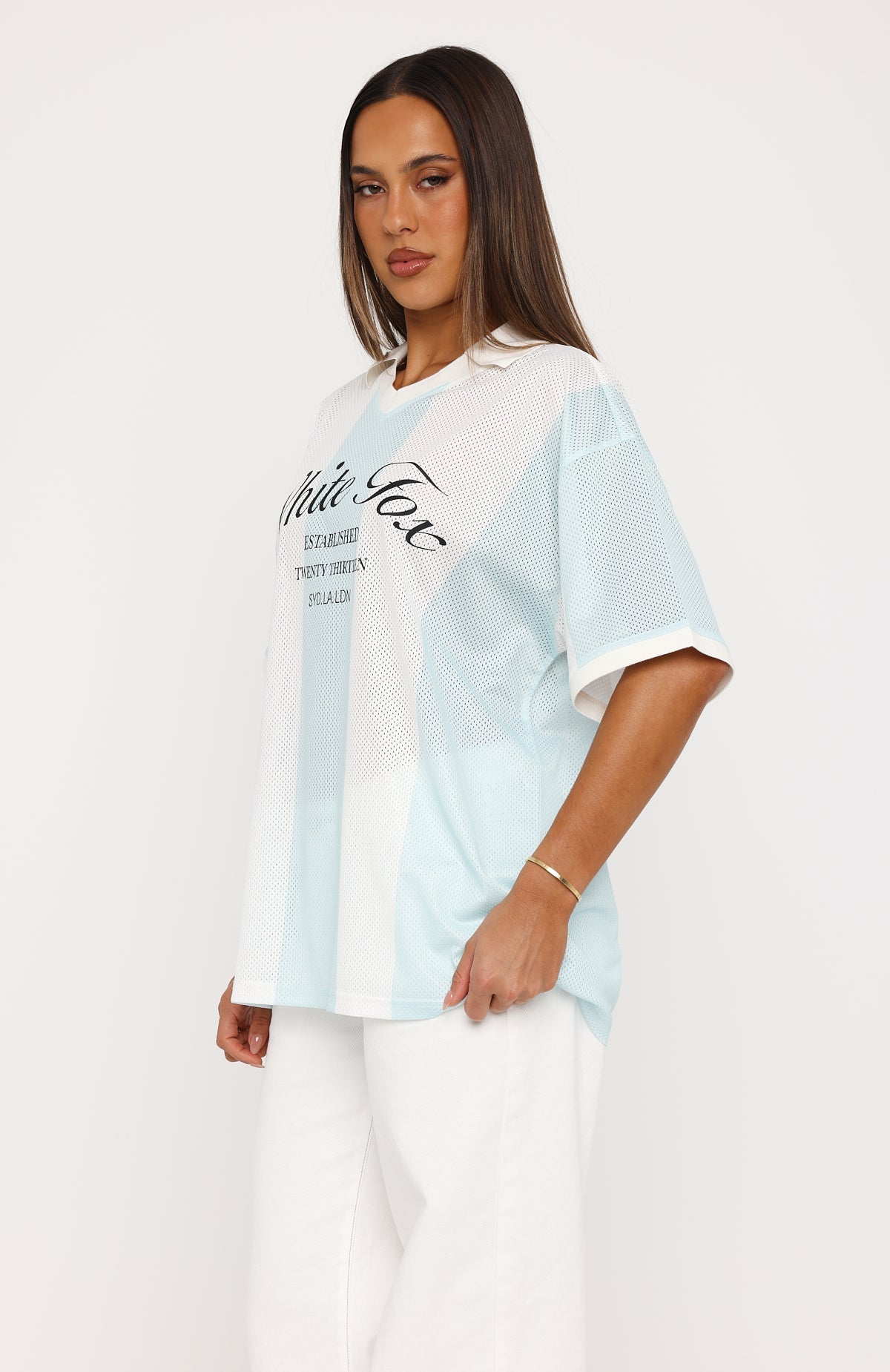 White Fox Make Moves Oversized Jersey Teal/White Stripe