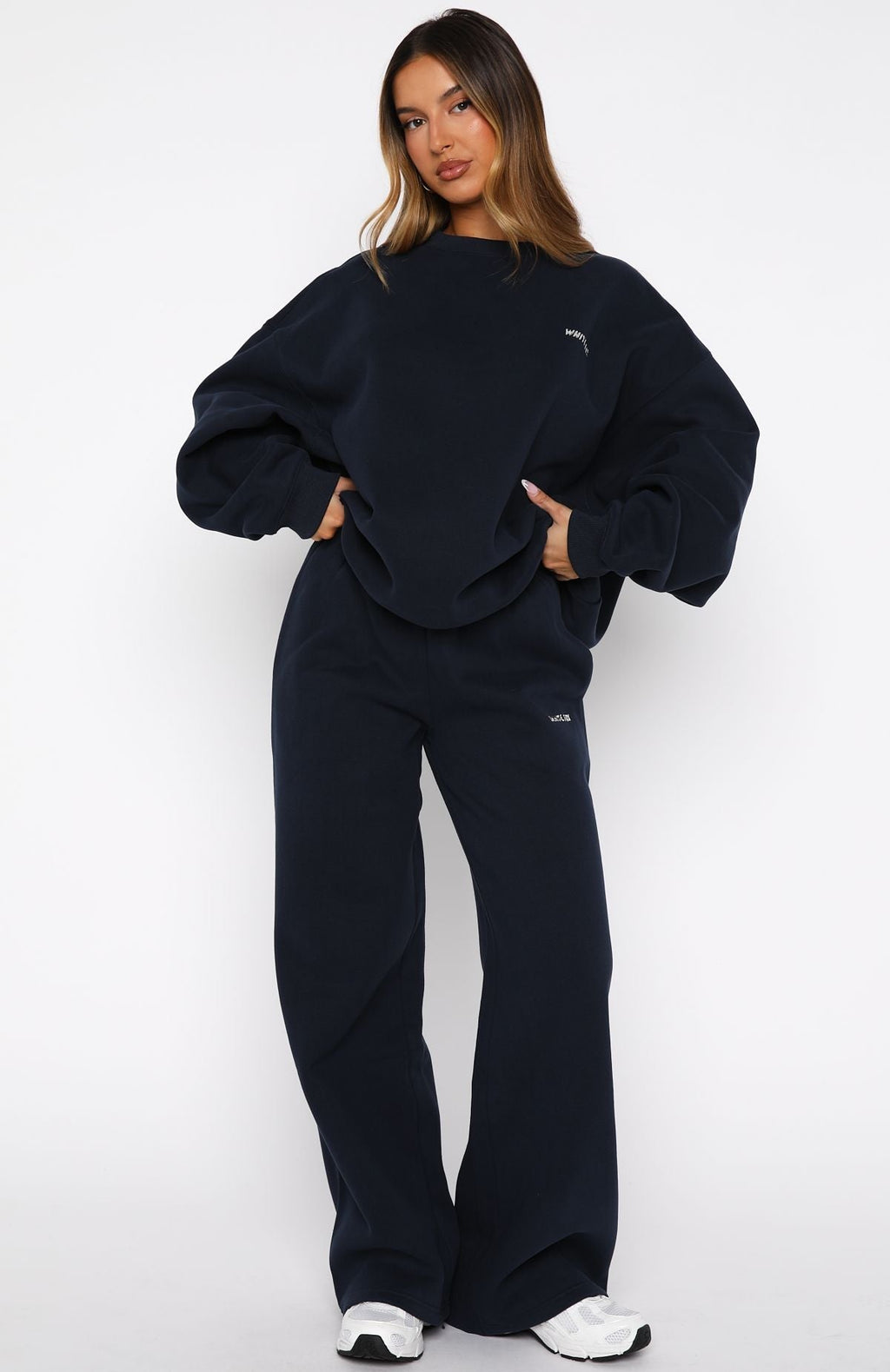 White Fox Test Drive Wide Leg Sweatpants Dark Navy