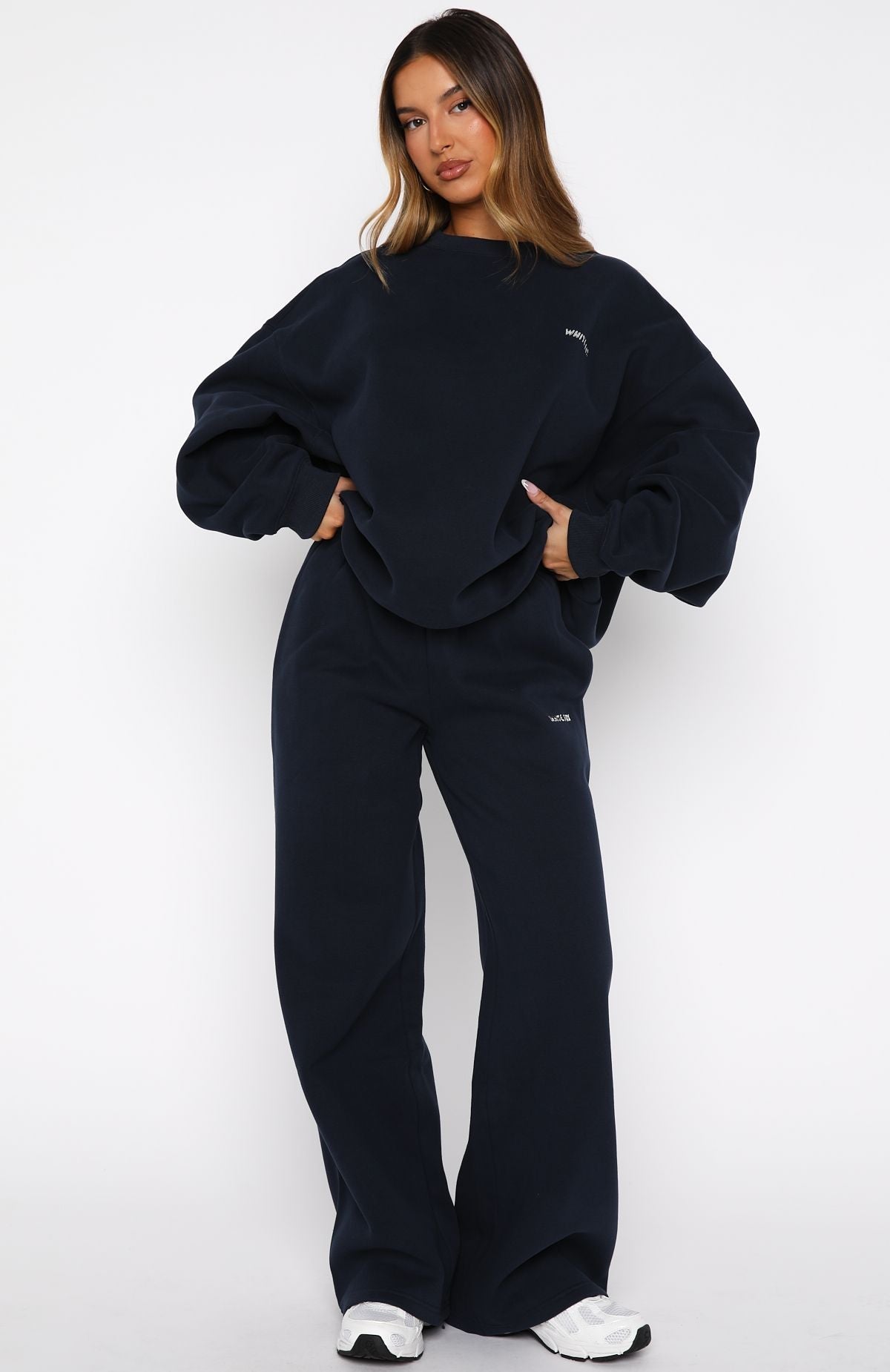 White Fox Test Drive Wide Leg Sweatpants Dark Navy