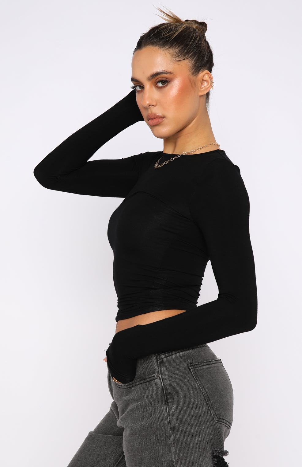 White Fox Only For Tonight Long Sleeve Top Black