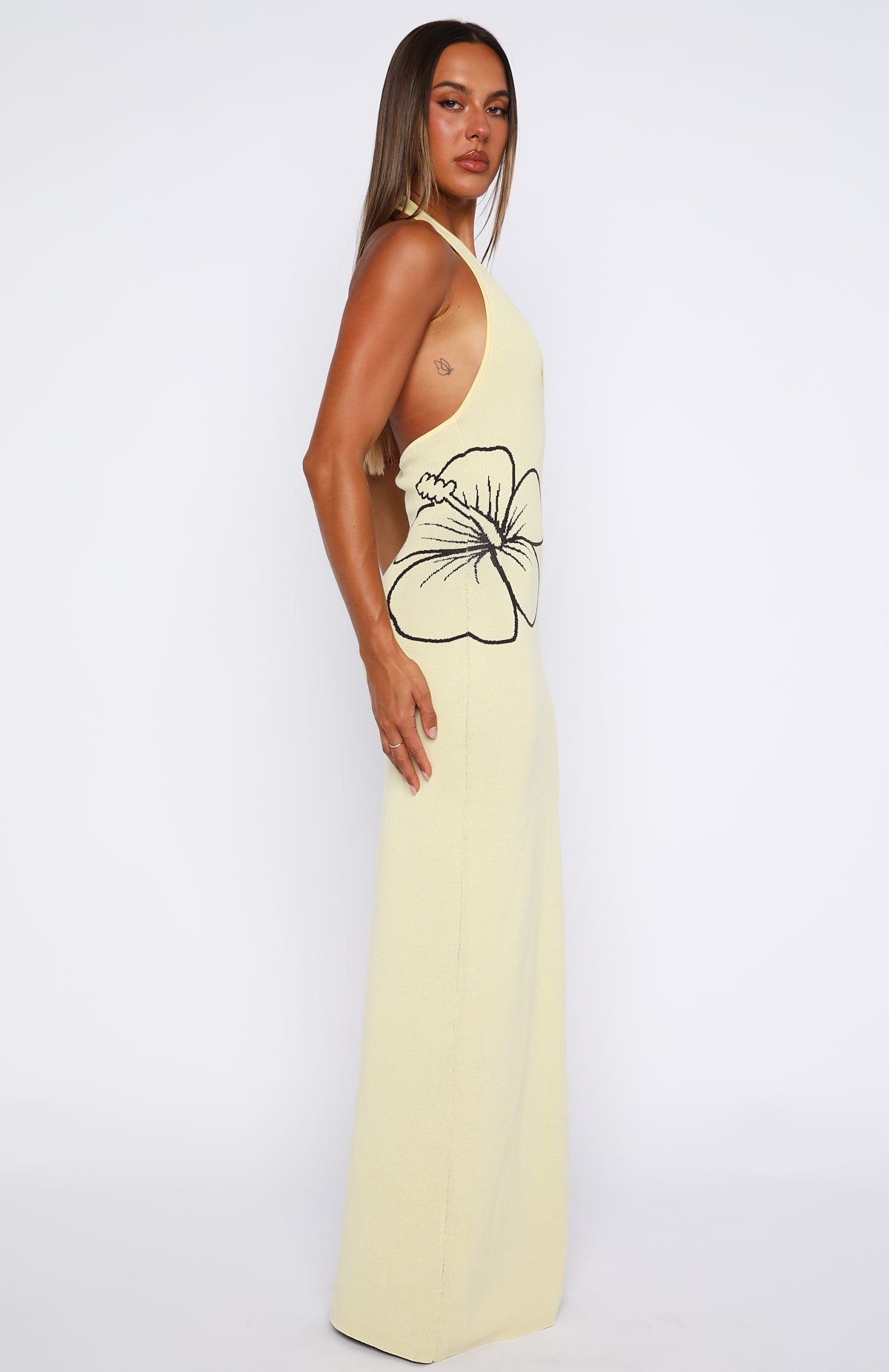 White Fox Baddie Era Knit Maxi Dress Lemon