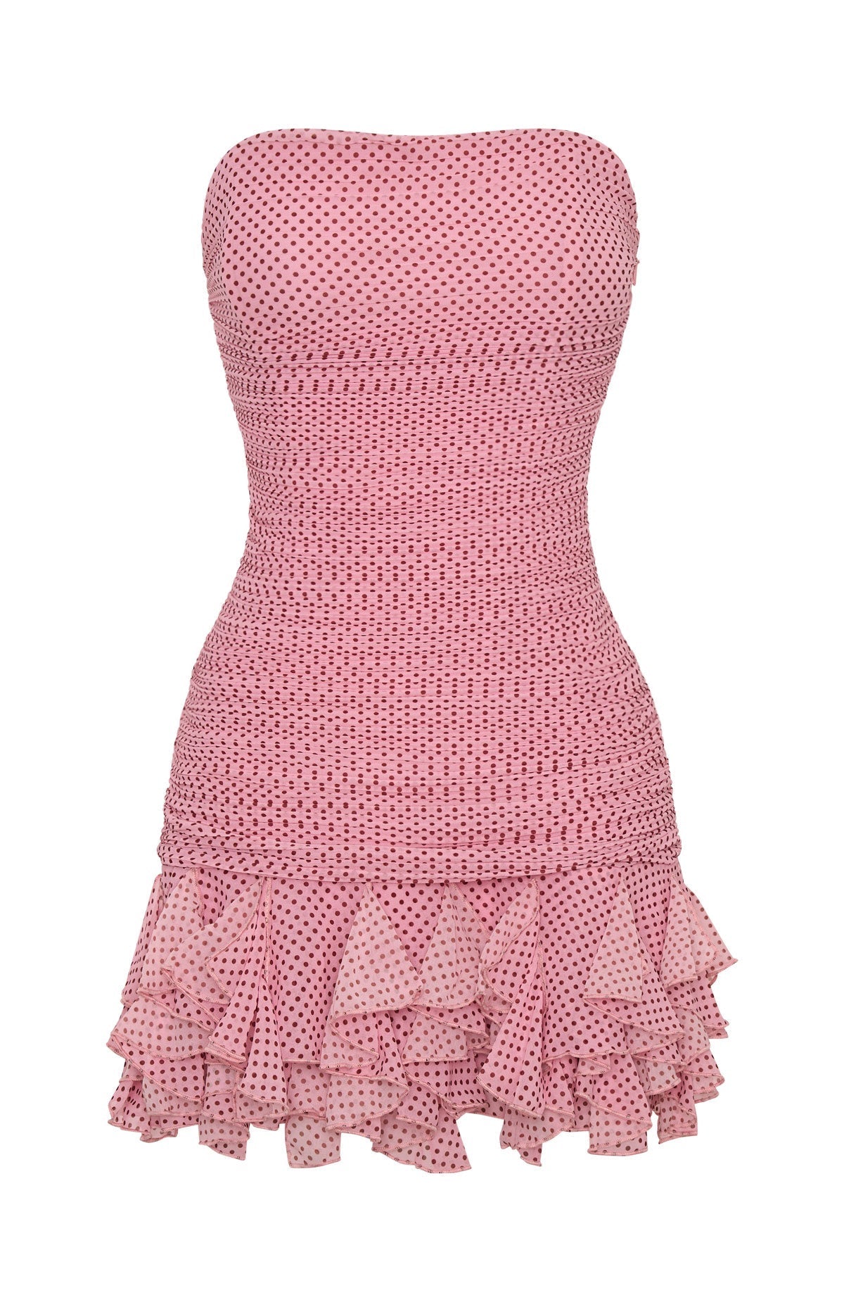 White Fox High Gloss Strapless Mini Dress Pink Polka Dot