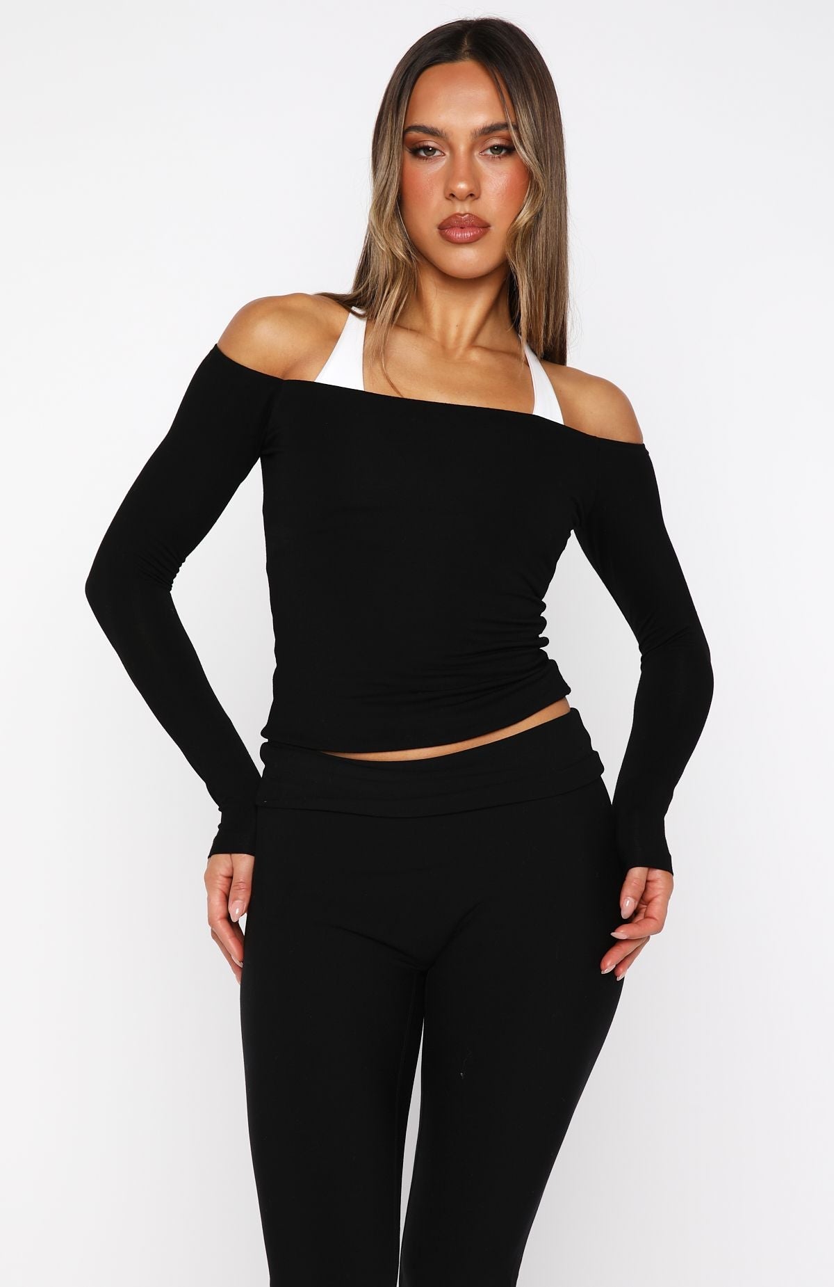 White Fox Mad For You Long Sleeve Top Black