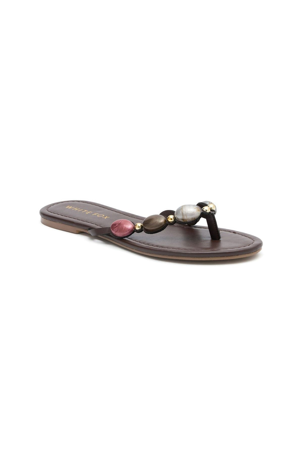 White Fox Kira Beaded Thong Sandals Chocolate