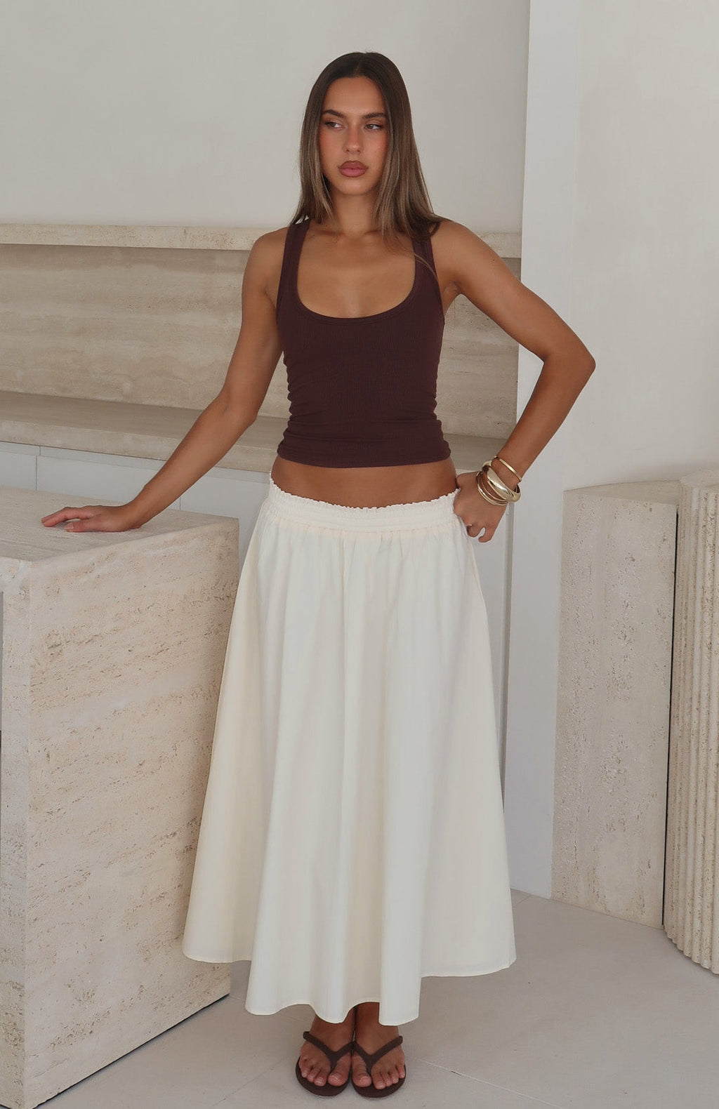 White Fox Lost In Your Love Maxi Skirt Cream