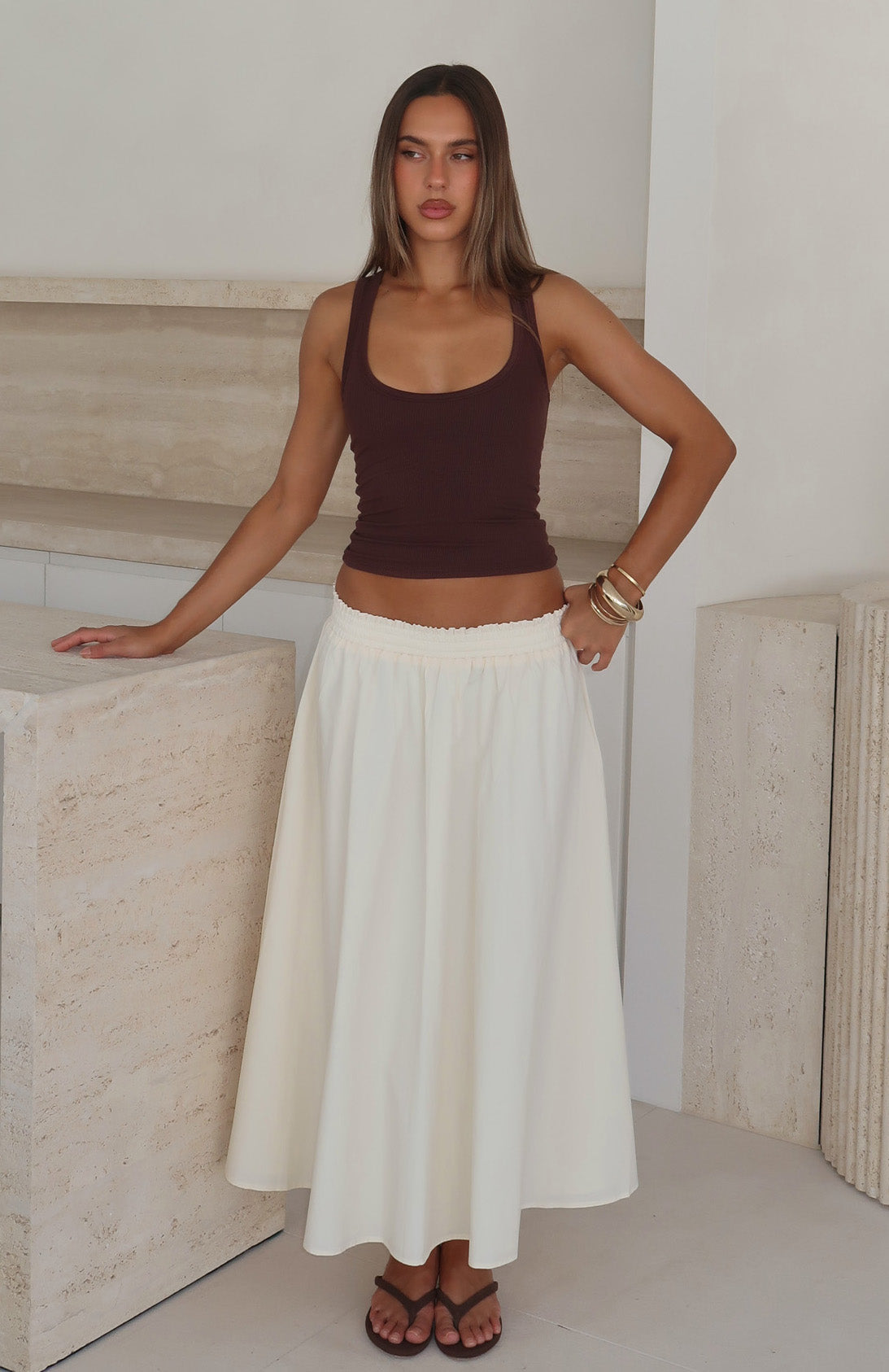 White Fox Lost In Your Love Maxi Skirt Cream