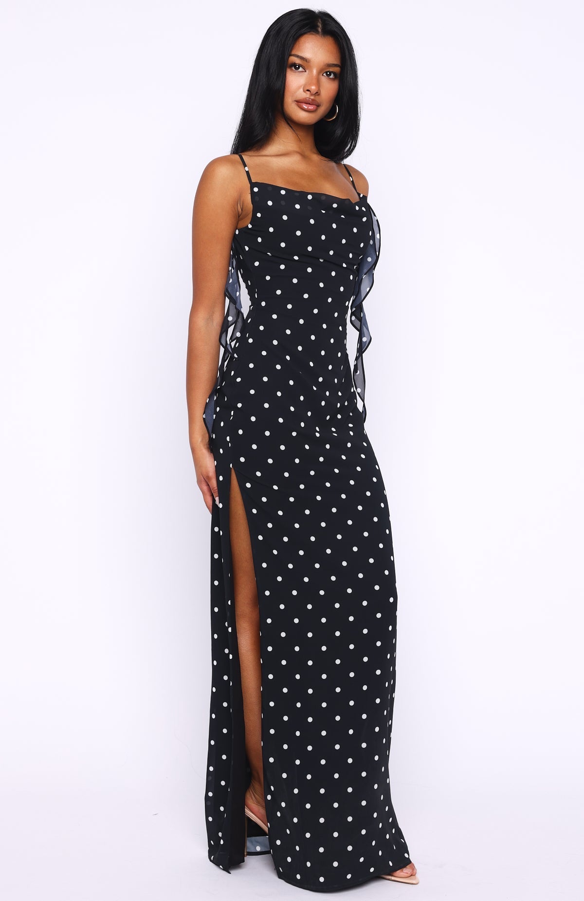 White Fox Love Blossoms Maxi Dress Black/White Polka Dot