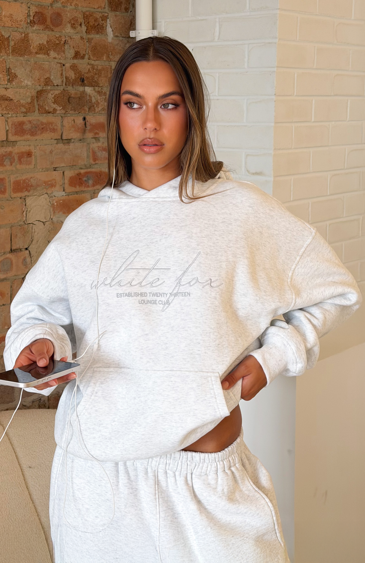 White Fox Know What You Want Oversized Hoodie Grey Marle