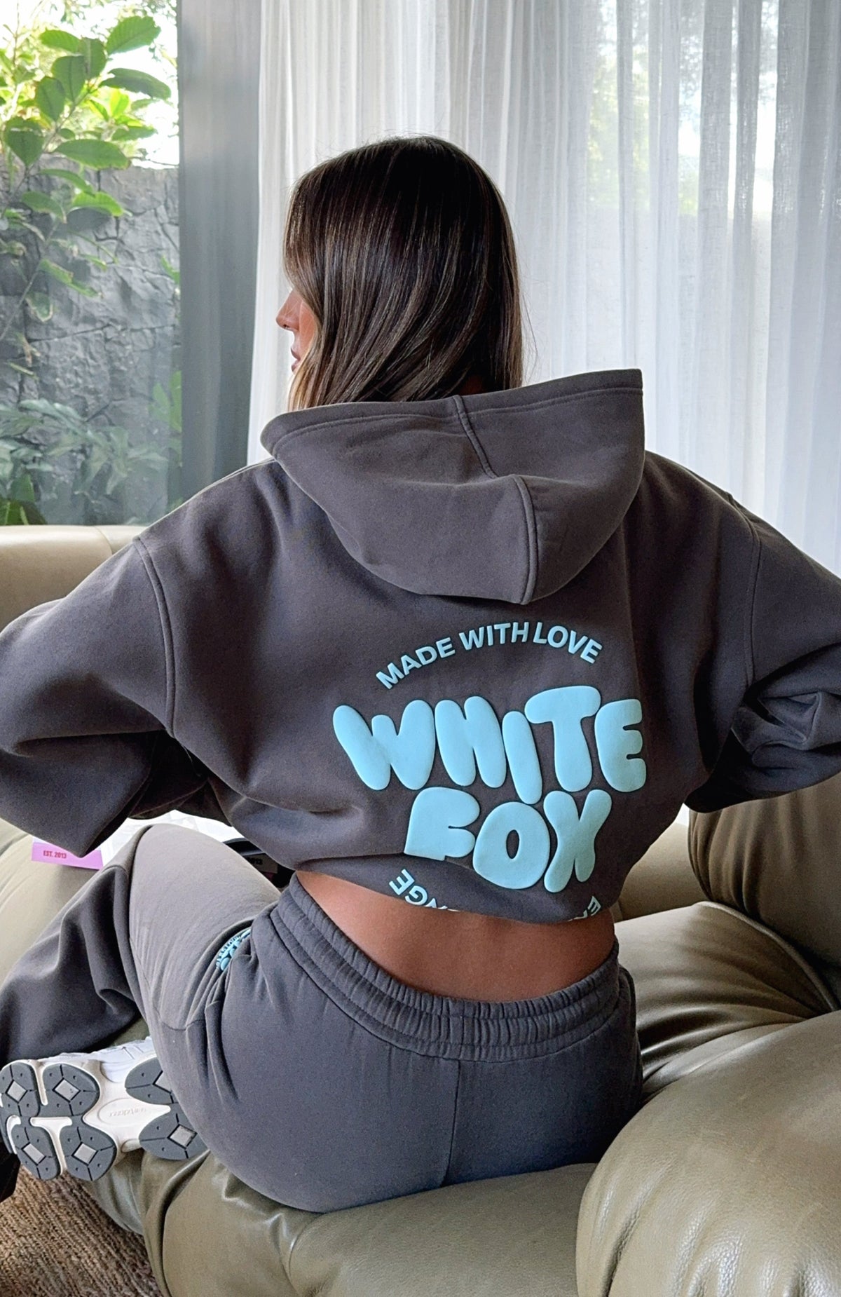White Fox With Love For You Oversized Hoodie Volcanic