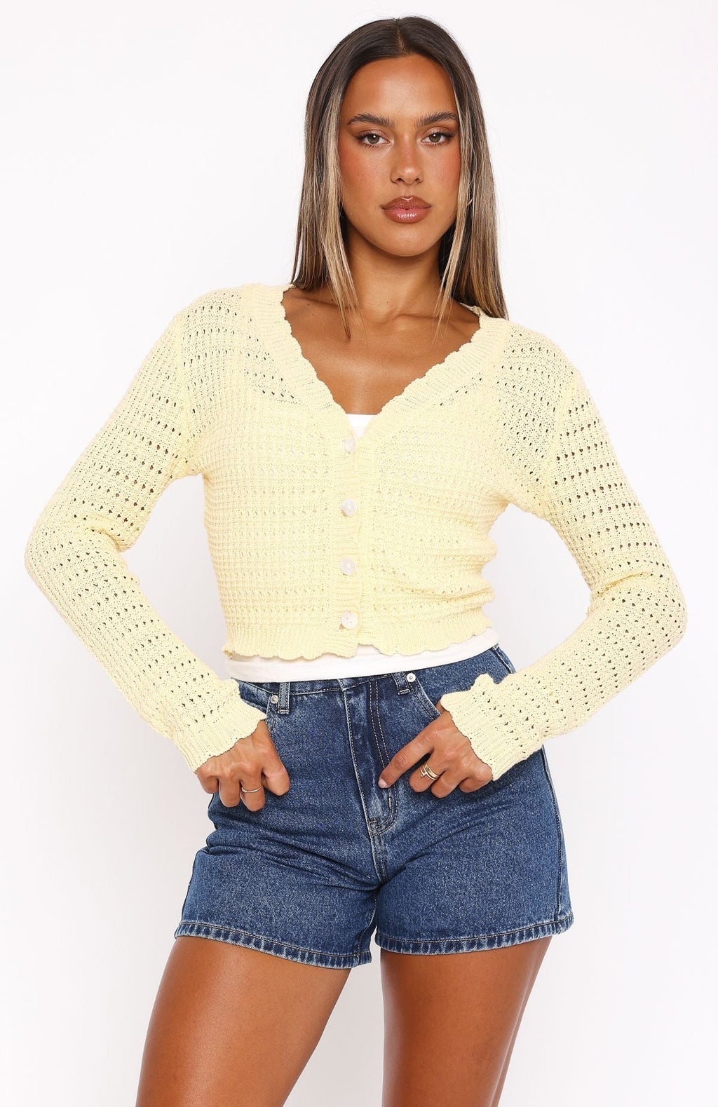 White Fox Just Forget About It Long Sleeve Top Lemon
