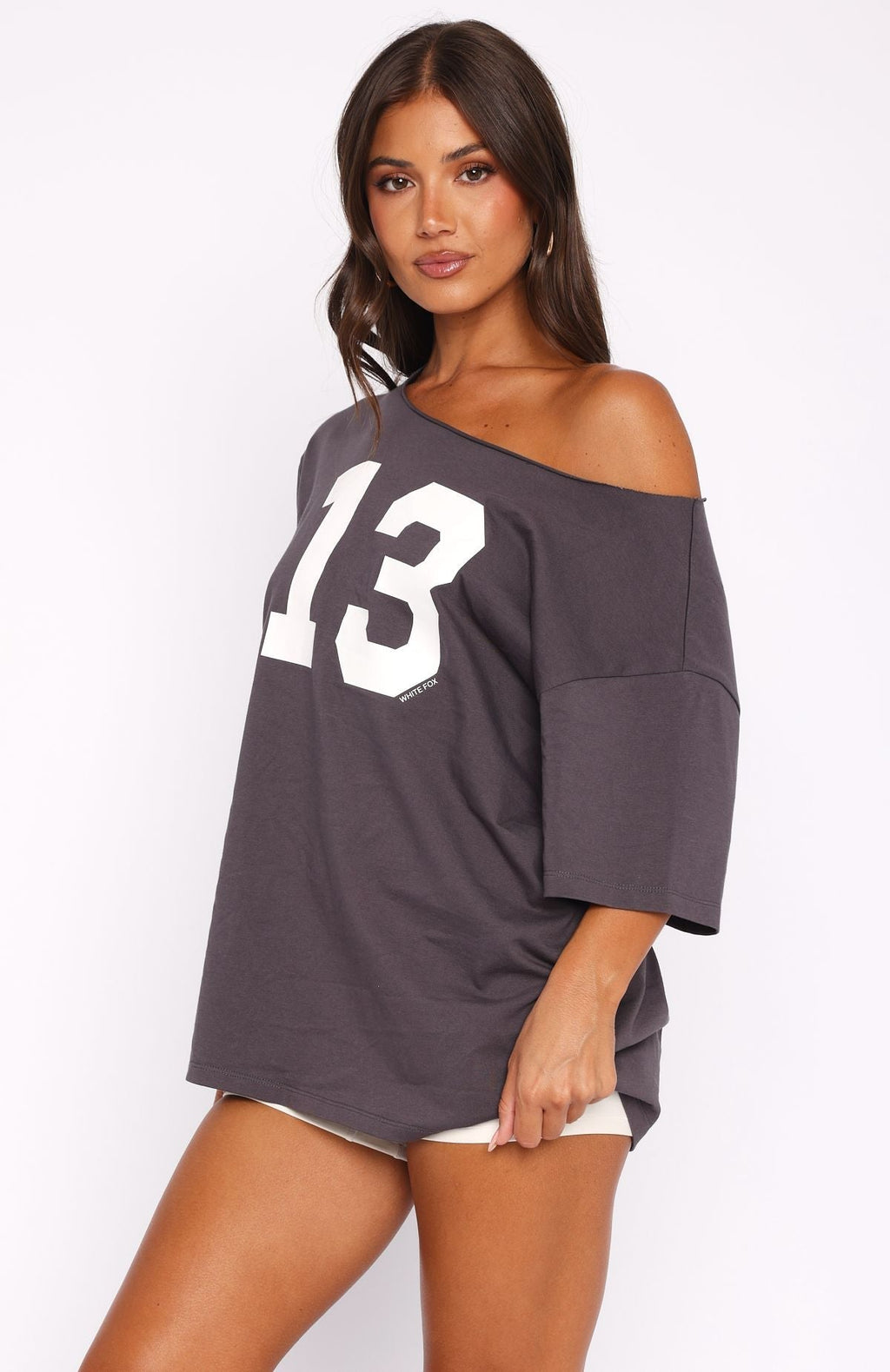 White Fox Trial Run Off Shoulder Oversized Tee Volcanic