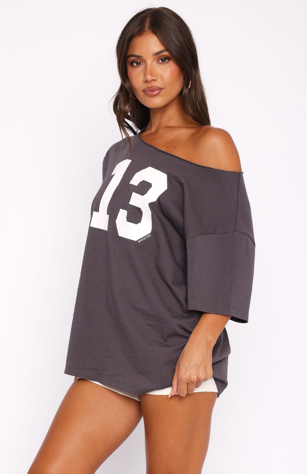 White Fox Trial Run Off Shoulder Oversized Tee Volcanic