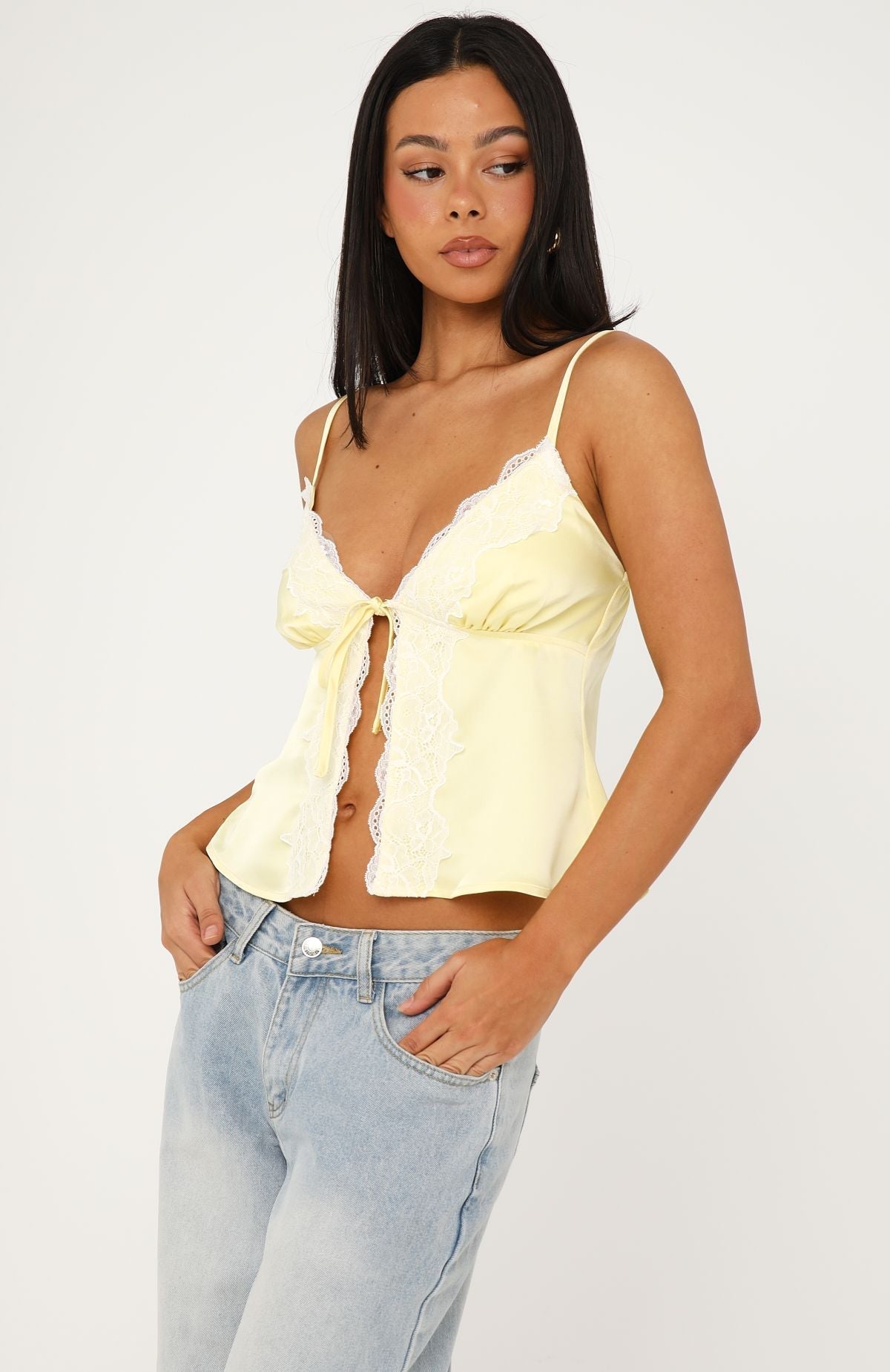 White Fox Cutesy Girl Satin Cami Top Lemon