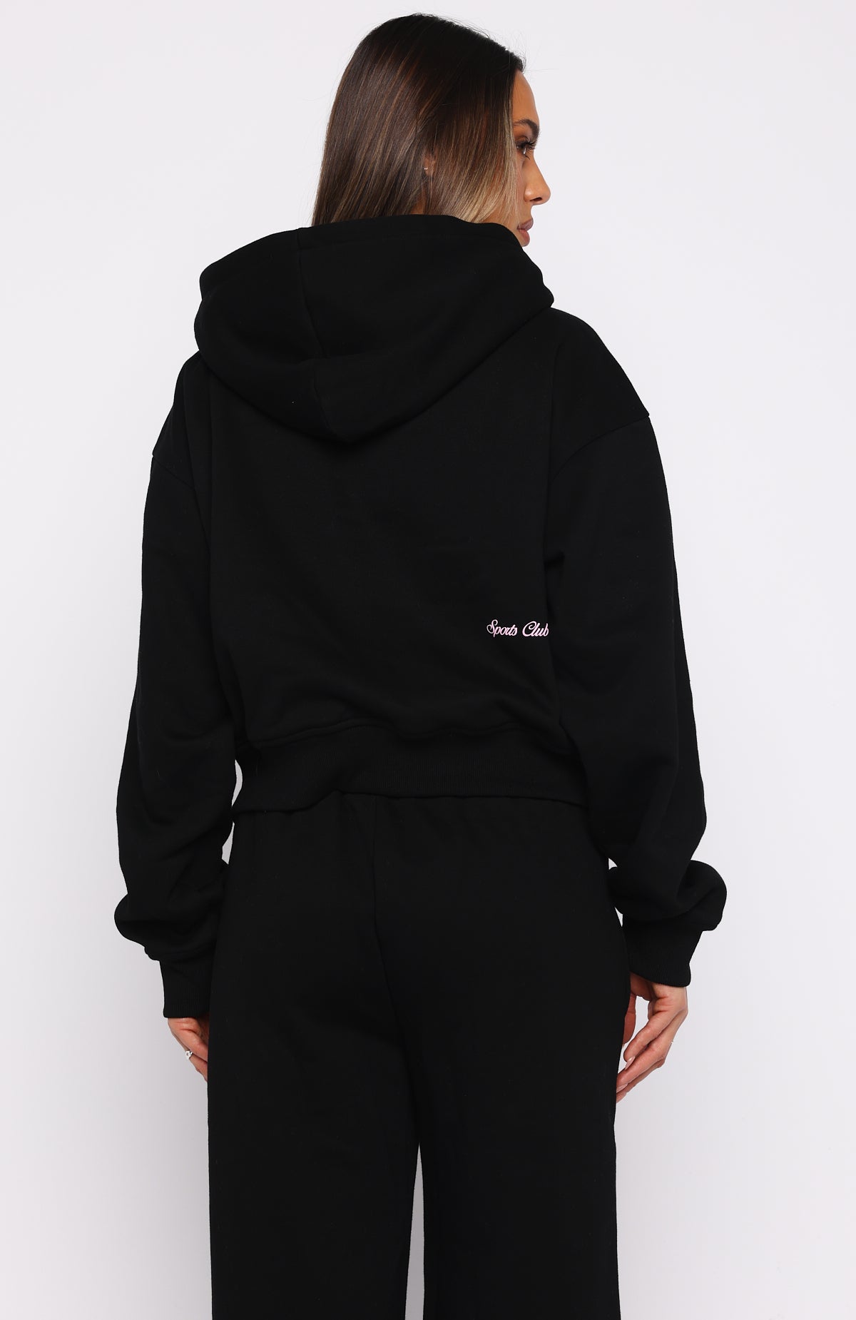 White Fox Club 14 Allie Boxy Zip Front Hoodie Black