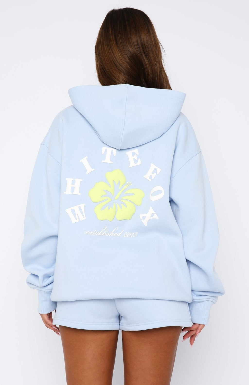 White Fox Keep Blooming Oversized Hoodie Blue