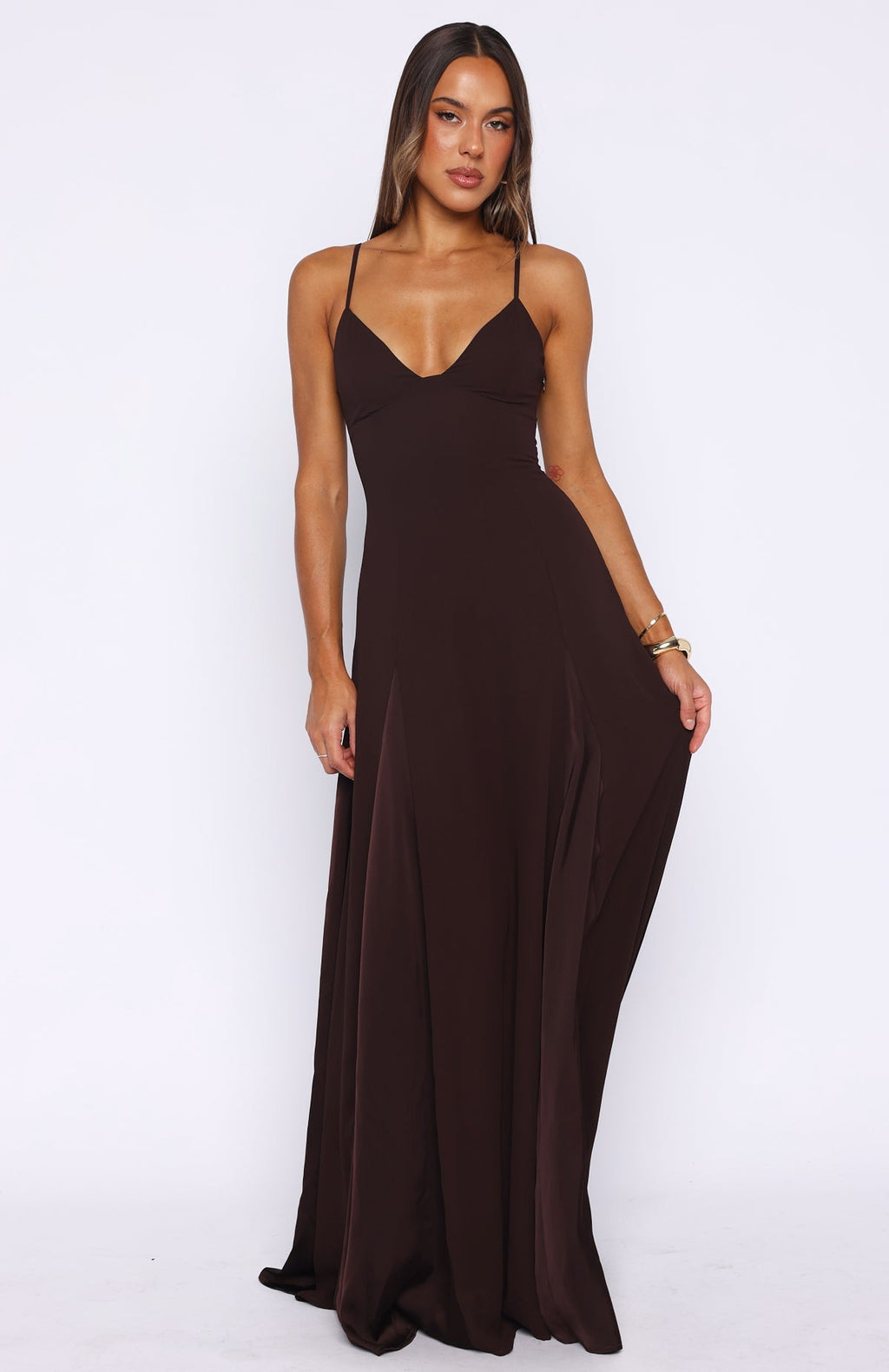 White Fox Afterparty Elegance Maxi Dress Chocolate
