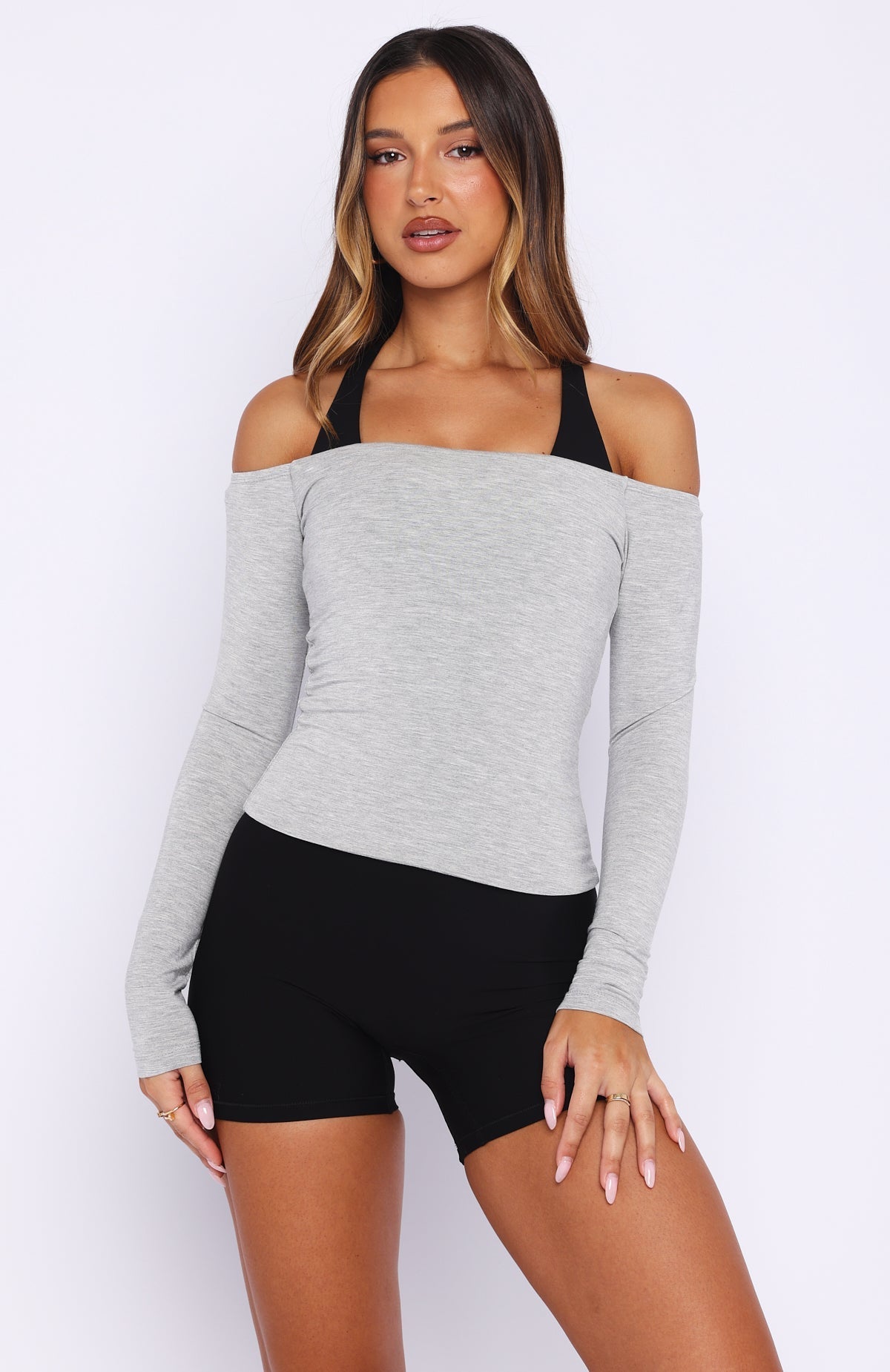 White Fox Mad For You Long Sleeve Top Grey Marle