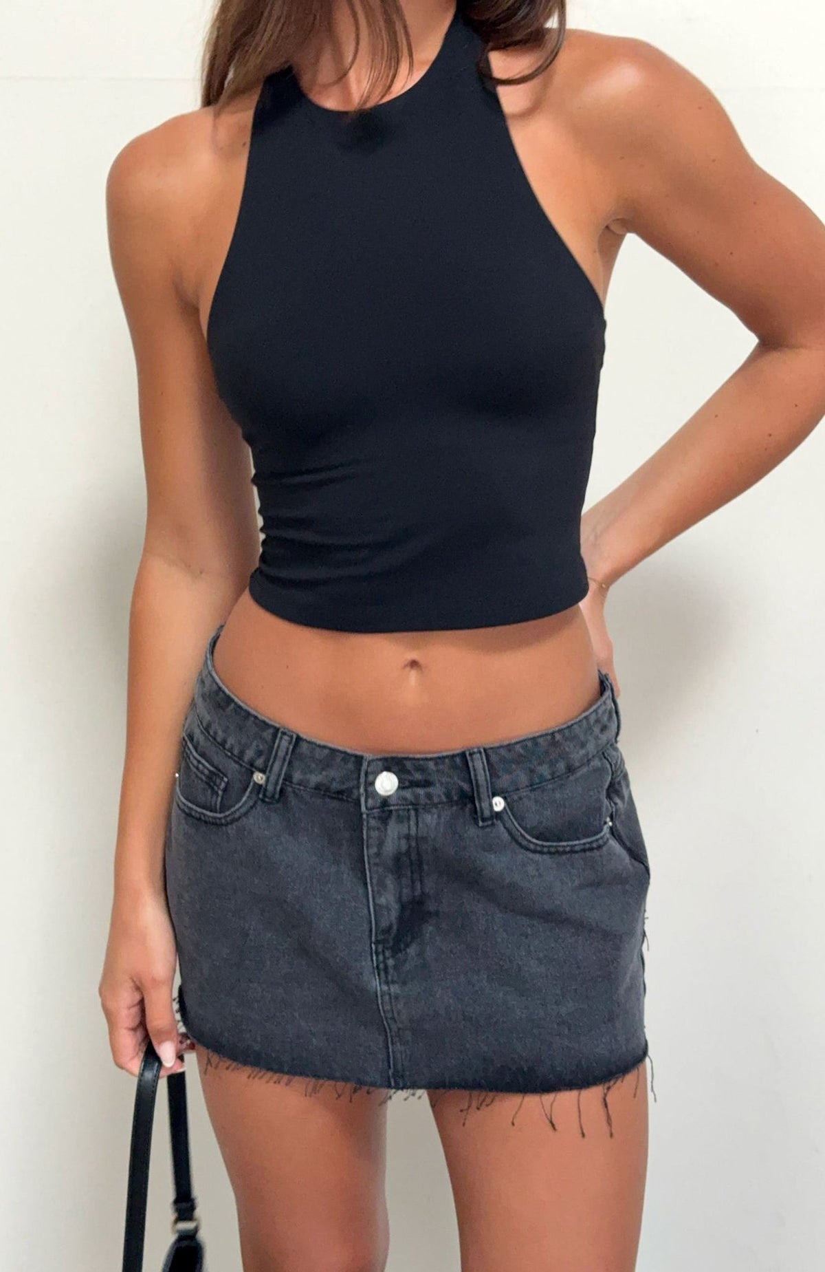 White Fox Broken Trust Mid Rise Denim Mini Skirt Black