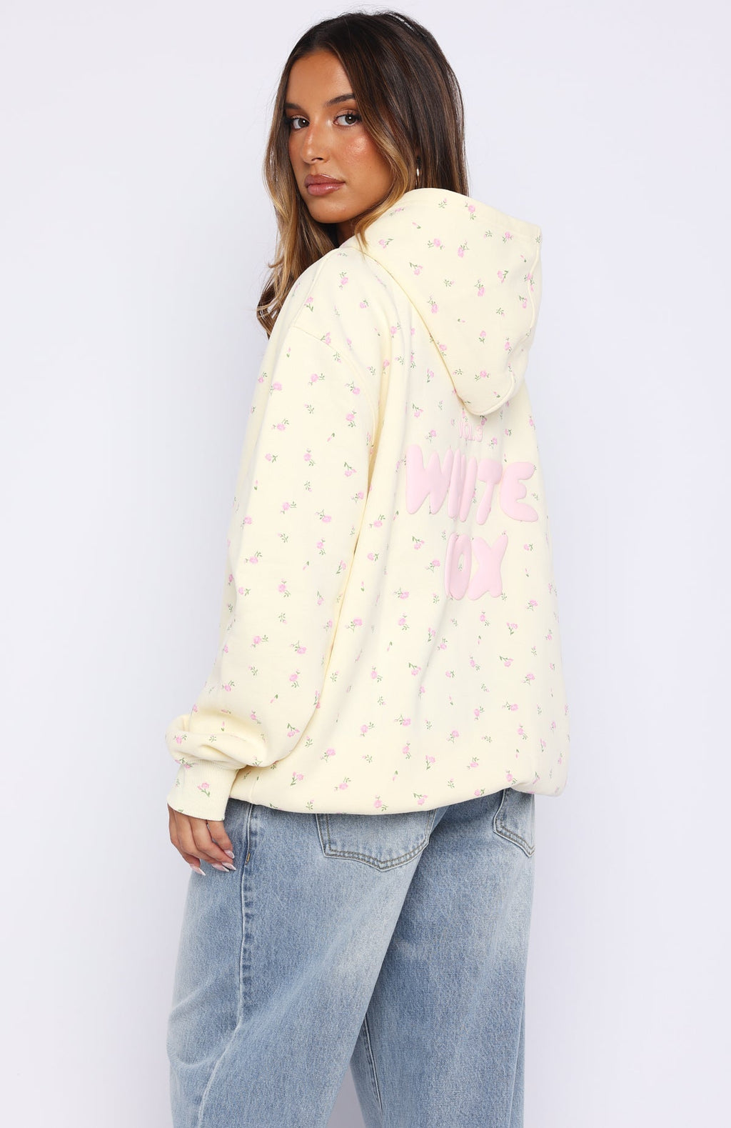 White Fox Offstage Printed Oversized Hoodie Lemon Ditsy