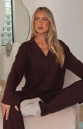 White Fox Pillow Talk Long Sleeve Pyjama Set Chocolate