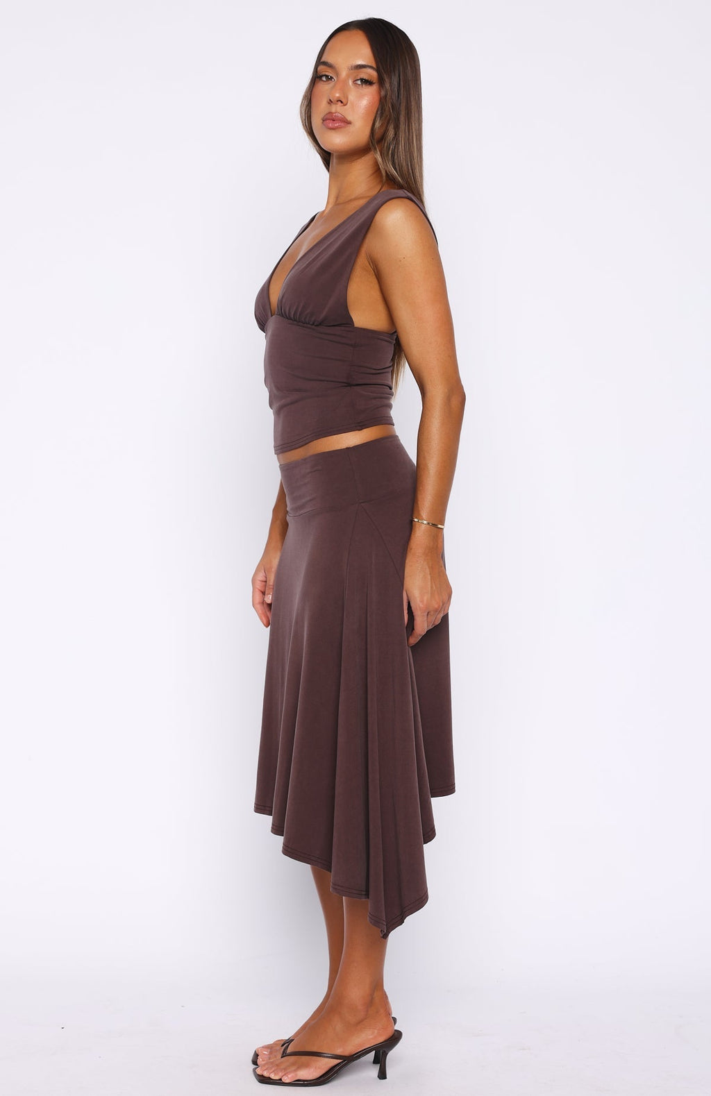 White Fox Tropic Drift Midi Skirt Chocolate