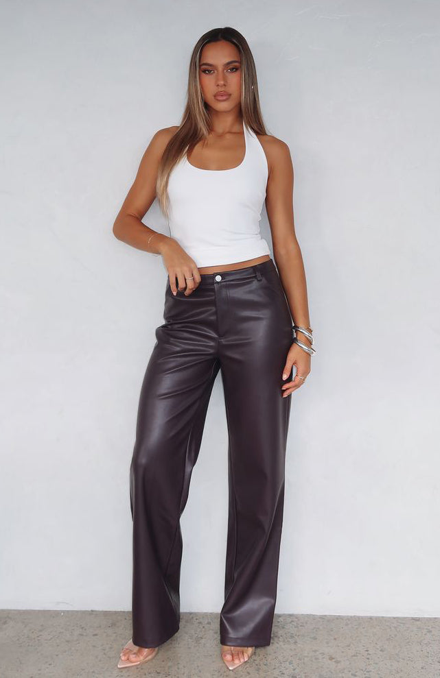 White Fox Life Affair PU Pants Deep Mauve