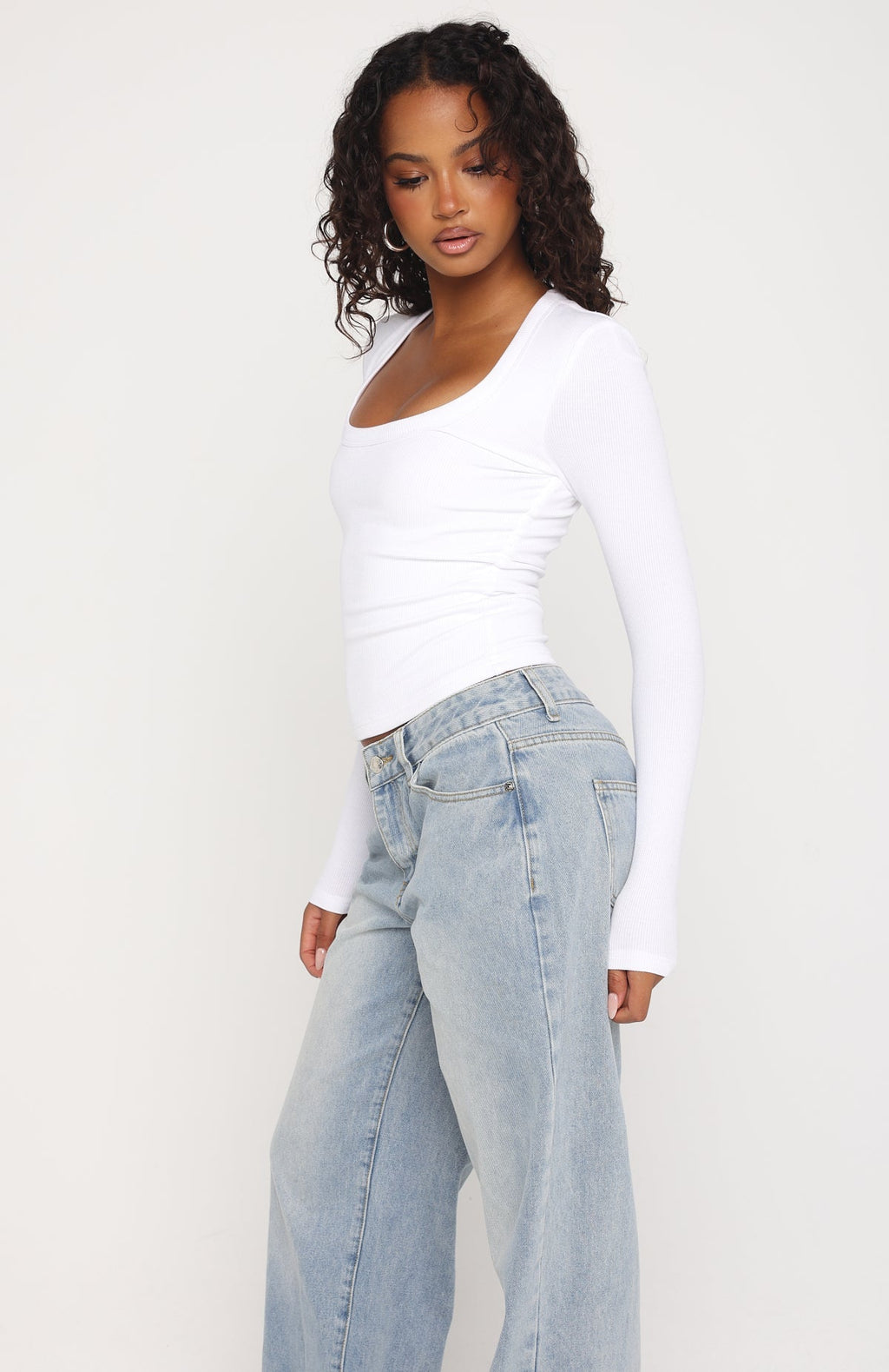 White Fox Serenade Her Ribbed Long Sleeve Top White