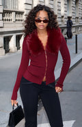 White Fox All Bundled Up Knit Cardigan Burgundy