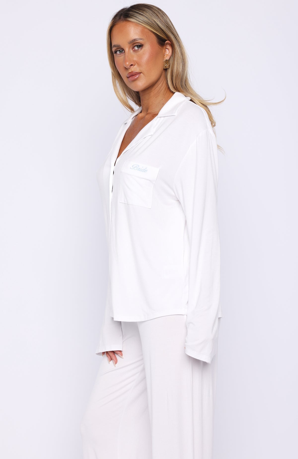 White Fox Bridal Party Long Sleeve Pyjama Set Off White
