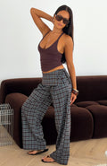 White Fox Where You Hold Me Pants Chocolate/Blue Plaid