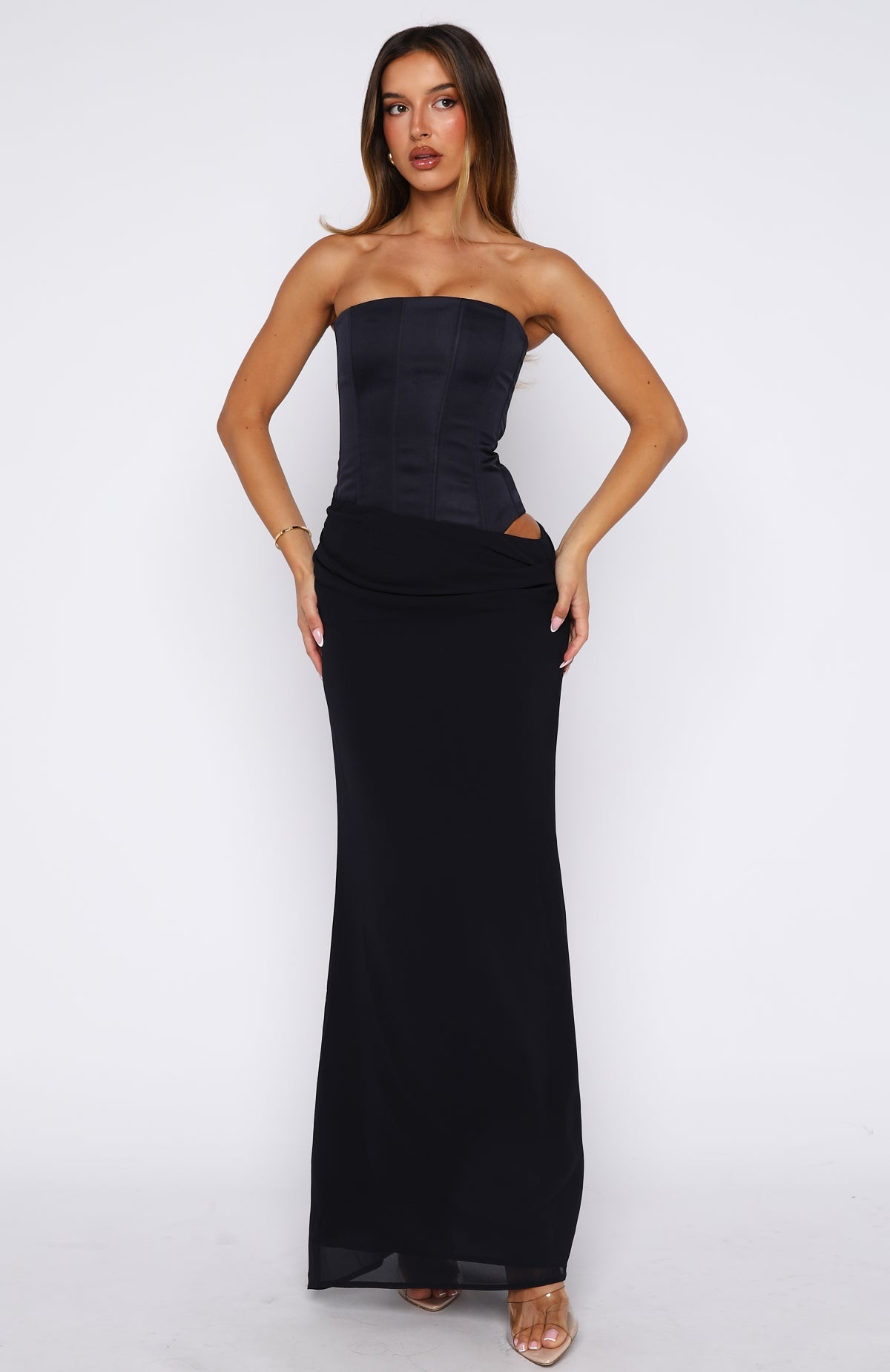 White Fox Peach Fizz Strapless Maxi Dress Navy
