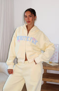 White Fox Daydreamers Madeline Boxy Zip Front Hoodie Lemon