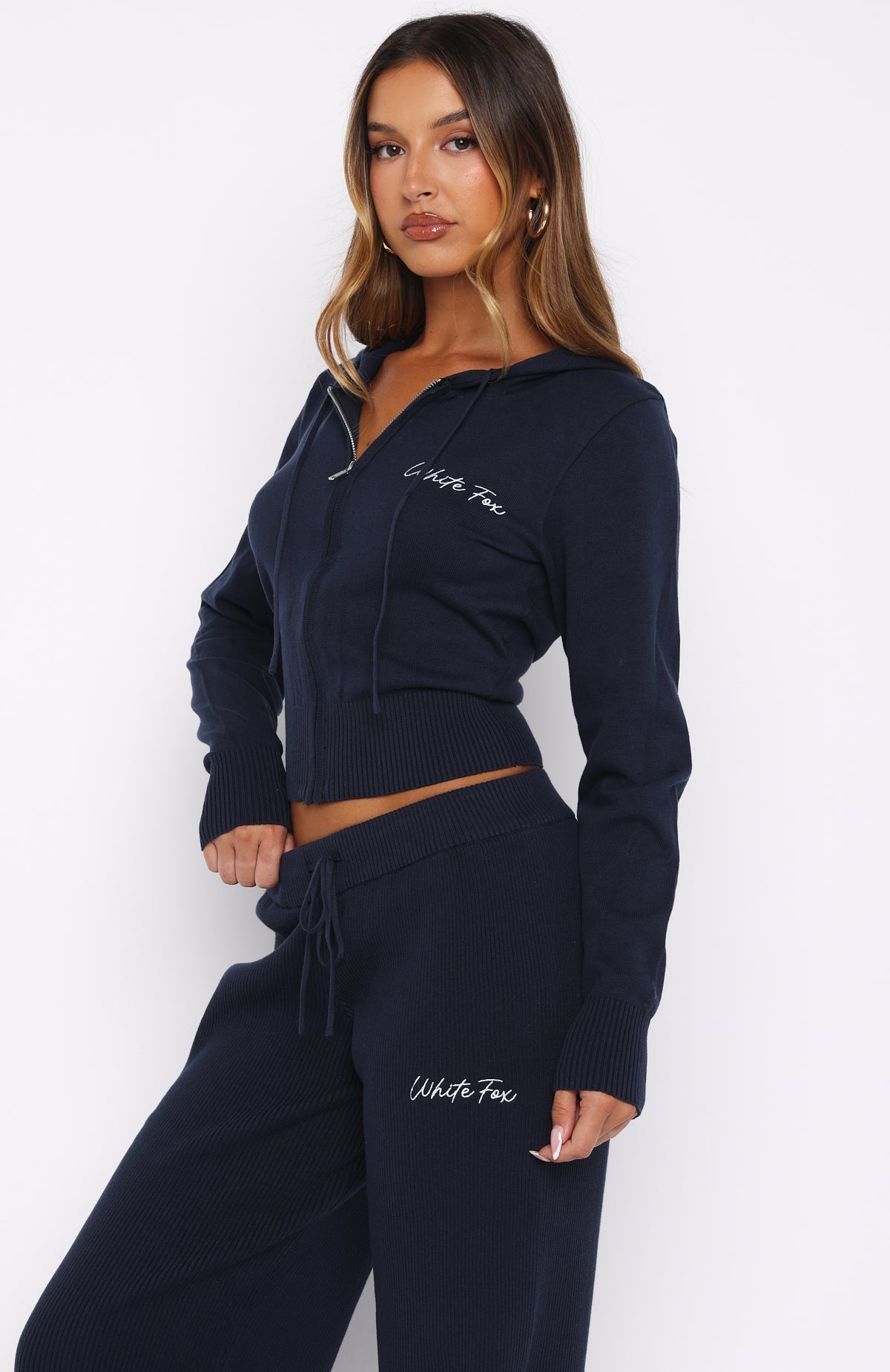 White Fox Paying It Forward Zip Front Hoodie Navy