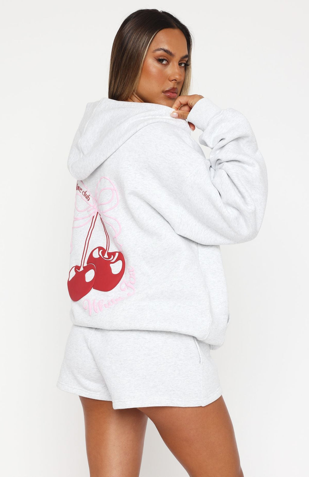 White Fox Fell So Hard Zip Front Hoodie Grey Marle