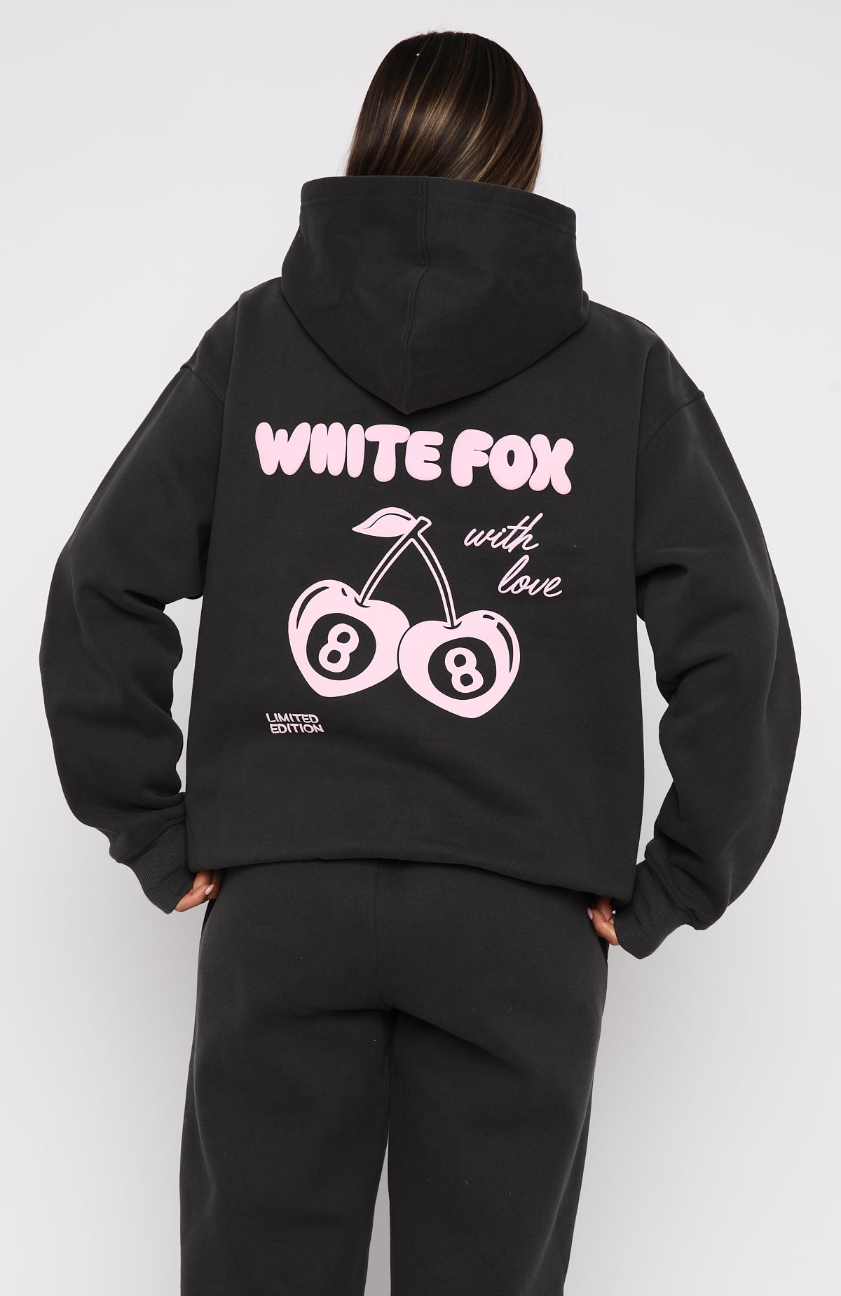 White Fox With Love In The Moment Oversized Hoodie Charcoal