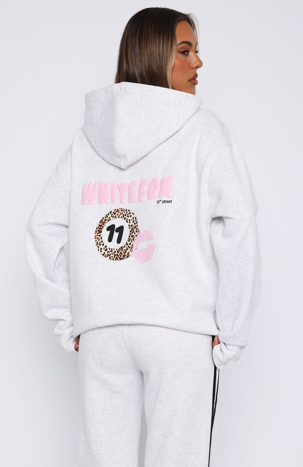 White Fox 11th Street She's So Lucky Oversized Hoodie Leopard Splice