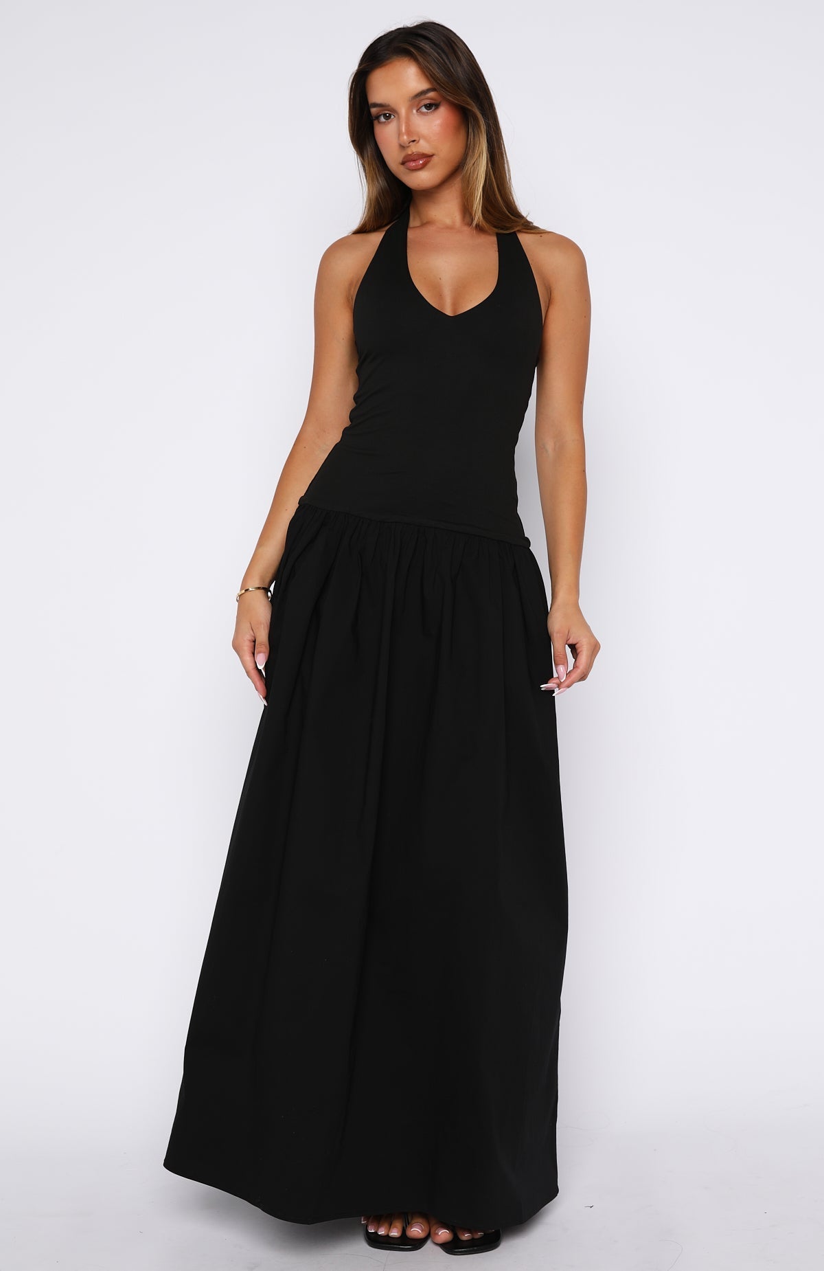 White Fox Dreamtime Halter Maxi Dress Black