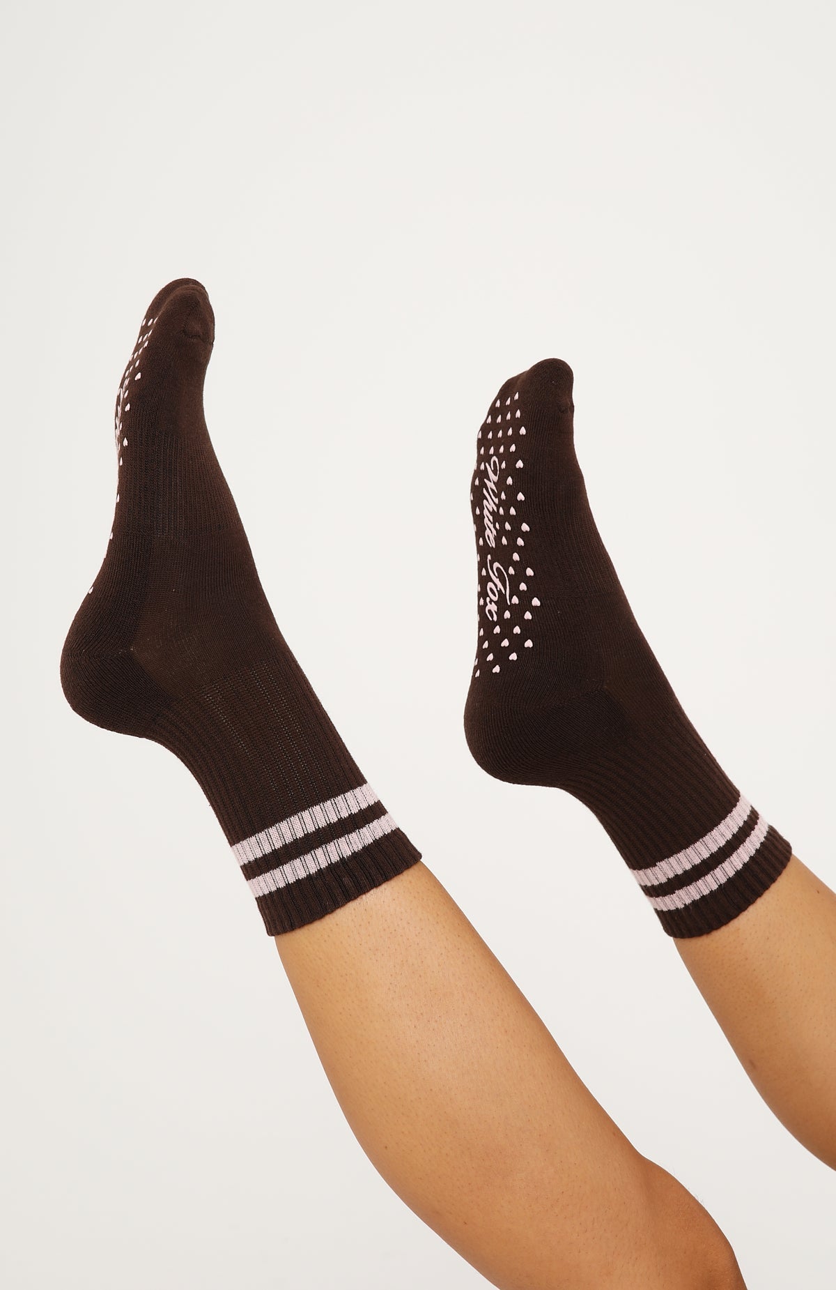White Fox Check Your Moves Grip Socks Chocolate/Dusty Pink