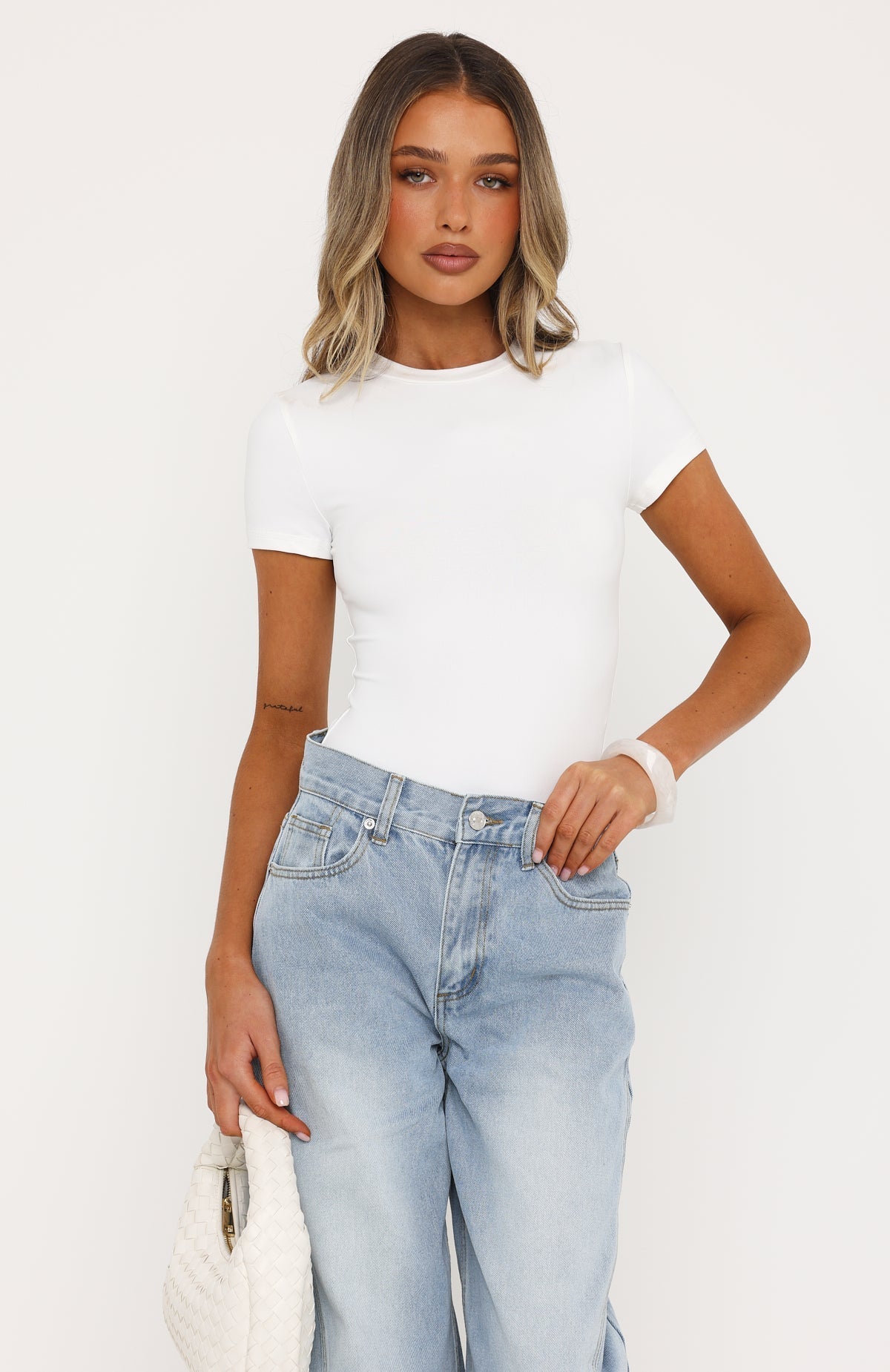 White Fox Experience It All Short Sleeve Bodysuit White