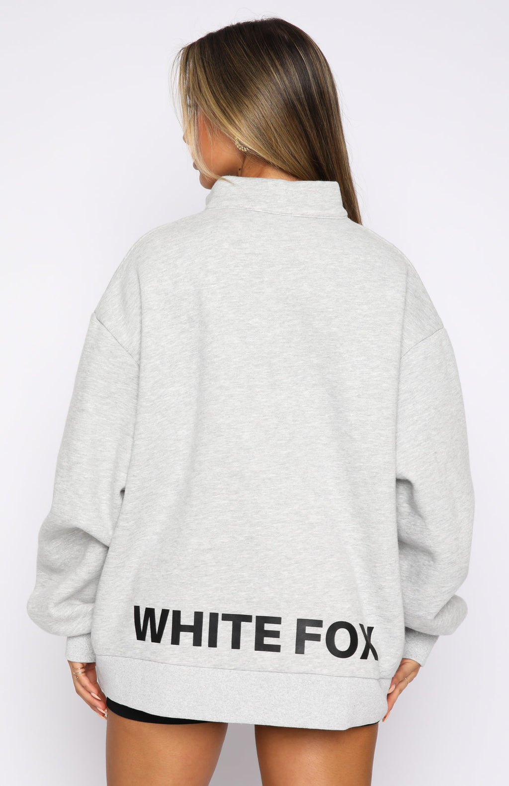 White Fox Caught Up With You Zip Front Sweater Grey Marle