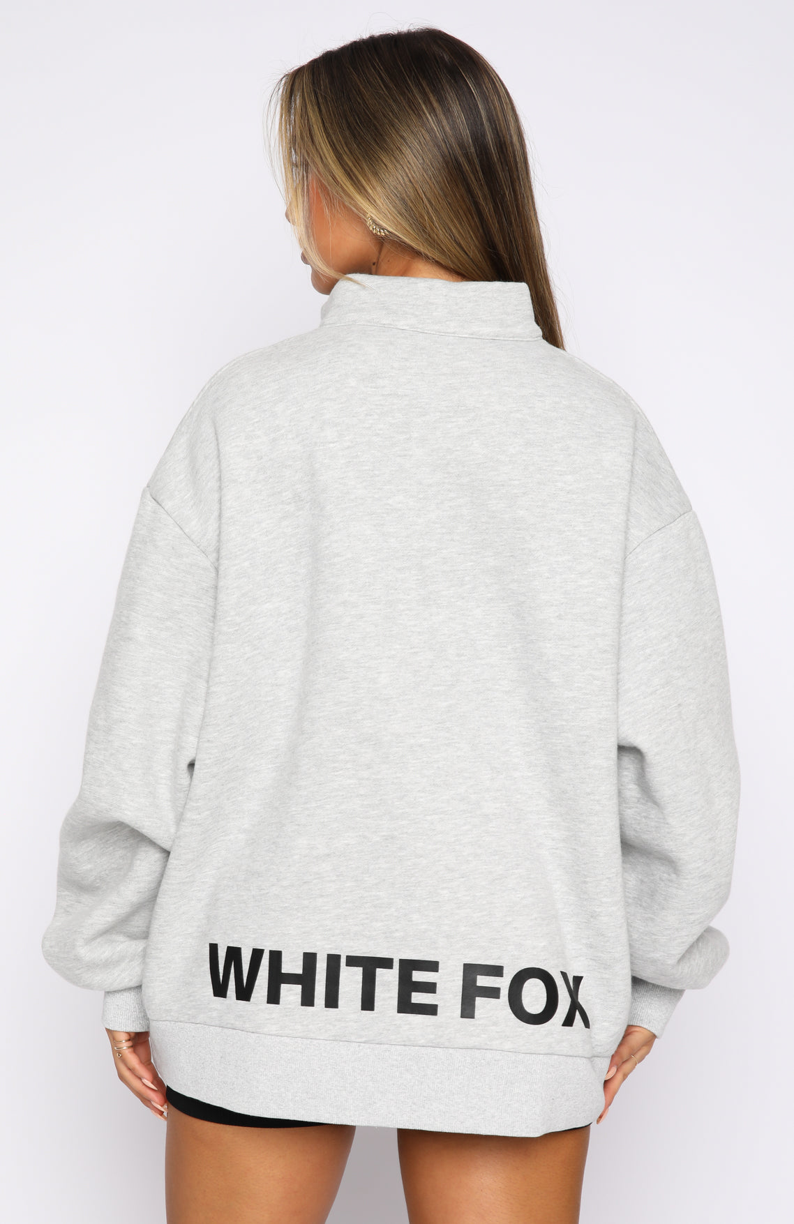 White Fox Caught Up With You Zip Front Sweater Grey Marle
