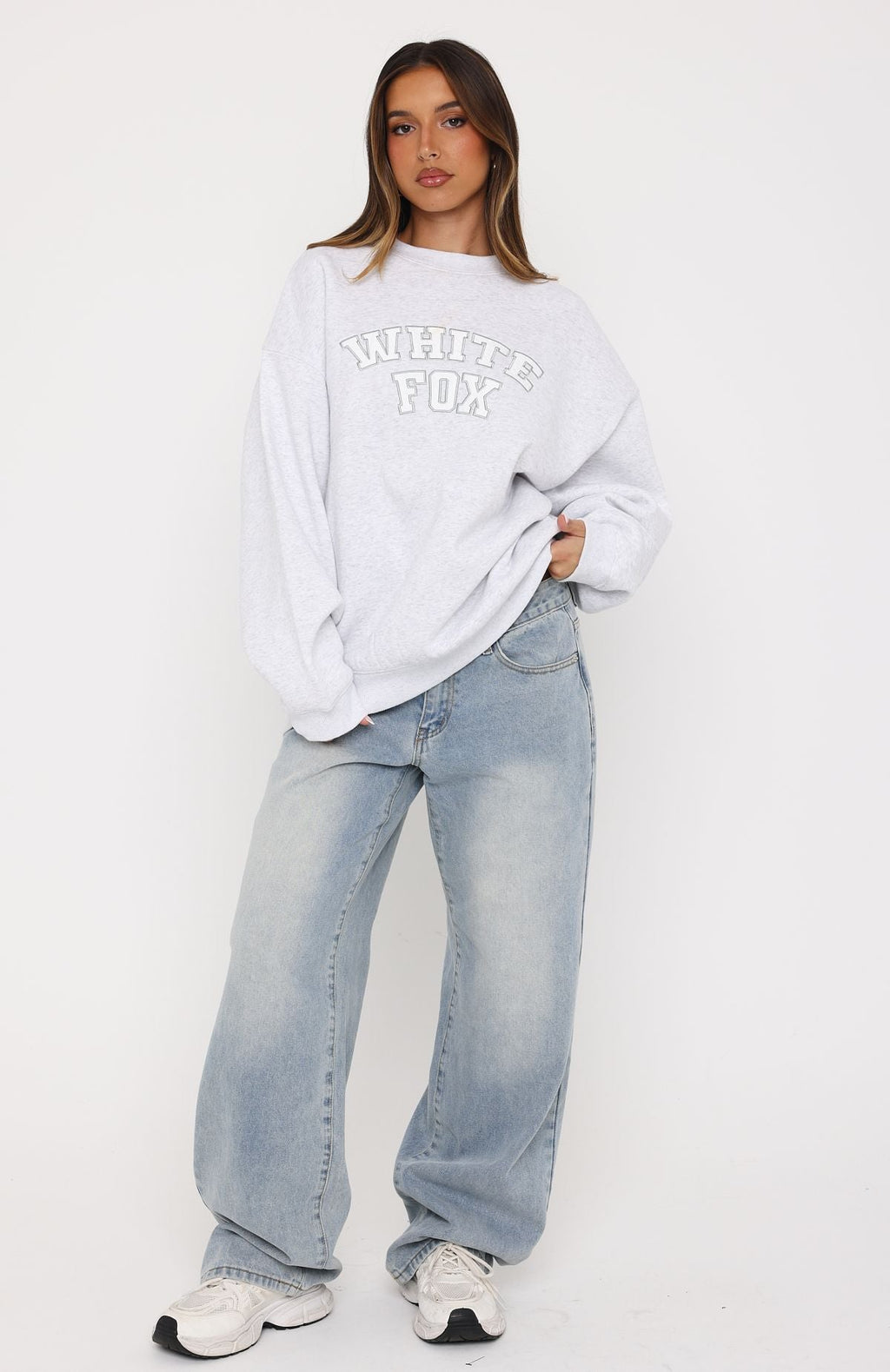 White Fox Major Upgrade Oversized Drop Shoulder Sweater Grey Marle