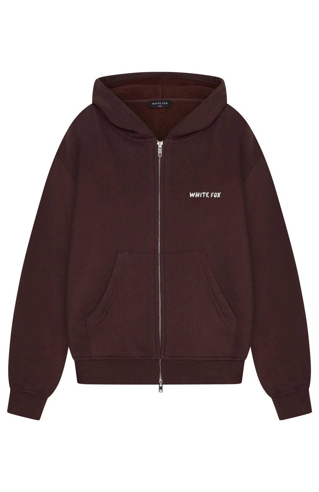 White Fox Test Drive Boxy Zip Front Hoodie Chocolate